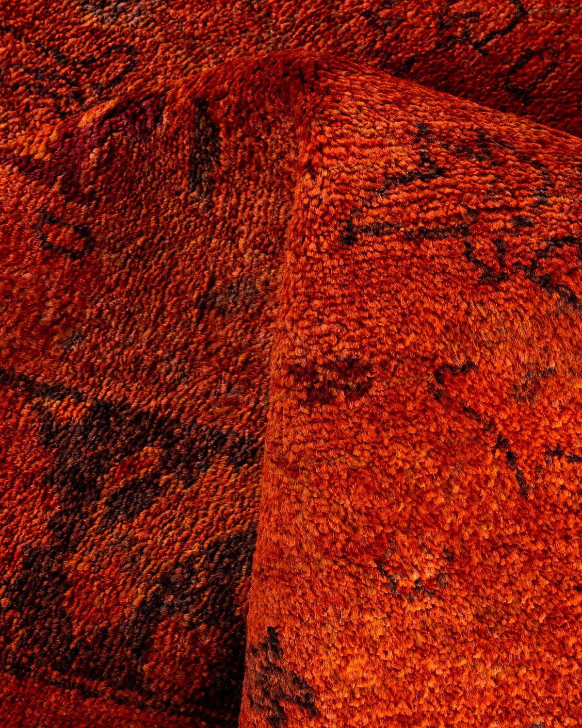 Contemporary Vibrance Hand Knotted Wool Orange Area Rug For Sale 3