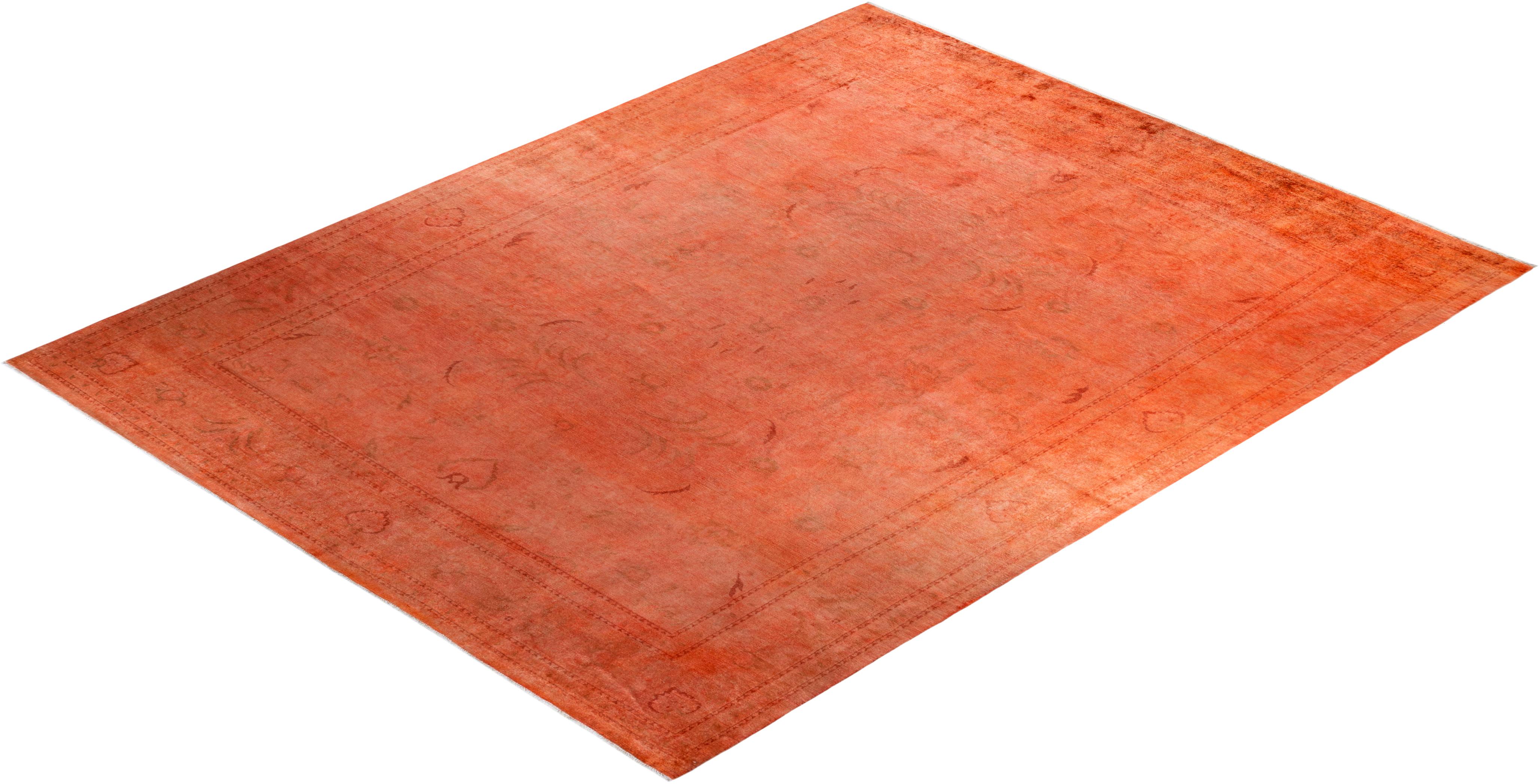 Contemporary Vibrance Hand Knotted Wool Orange Area Rug For Sale 4