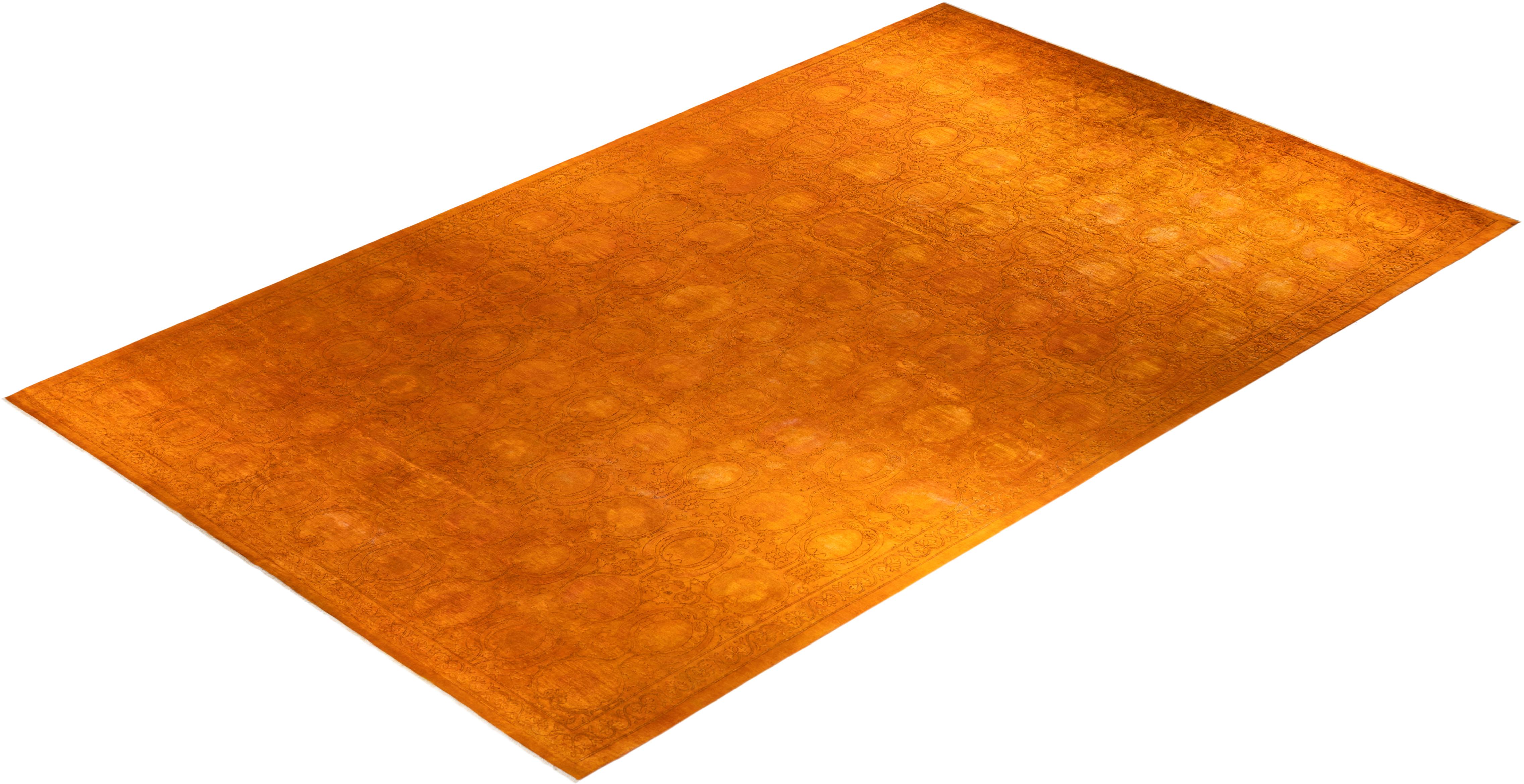 Contemporary Vibrance Hand Knotted Wool Orange Area Rug For Sale 4