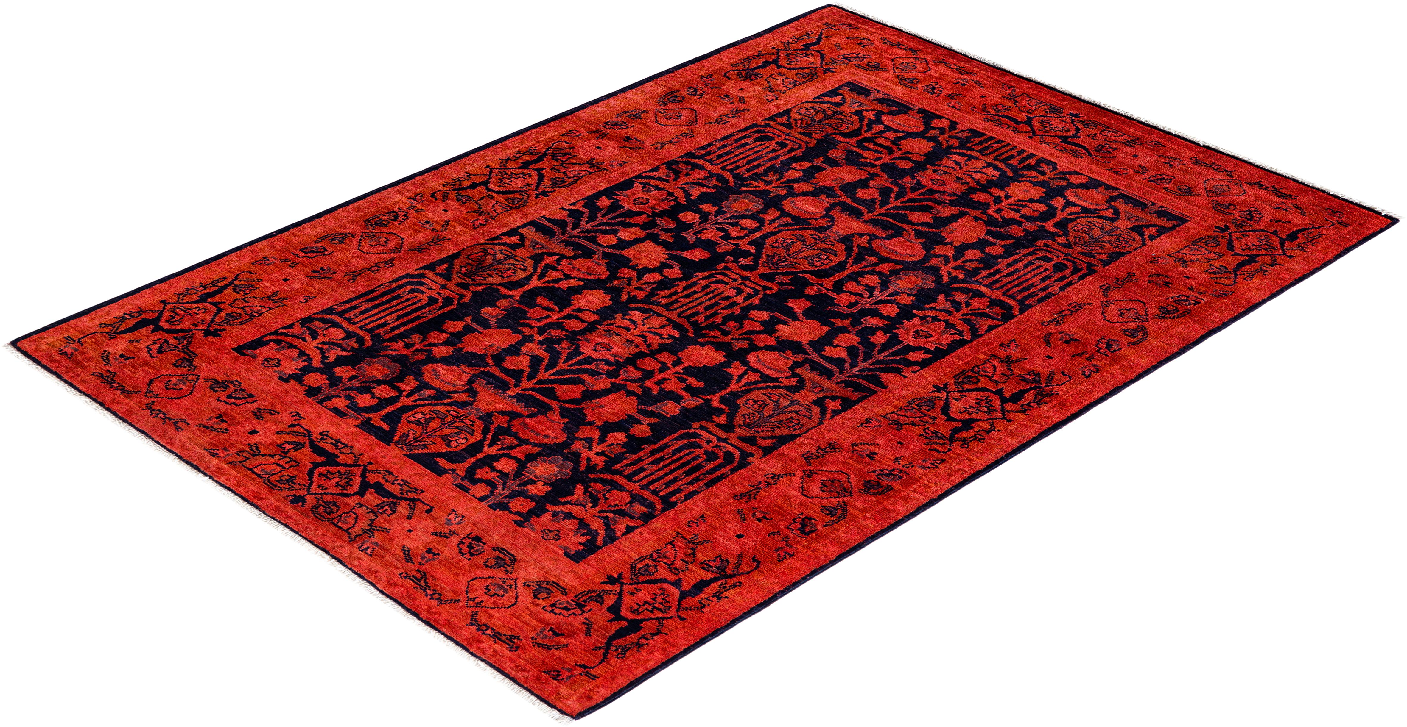 Contemporary Vibrance Hand Knotted Wool Orange Area Rug  For Sale 4