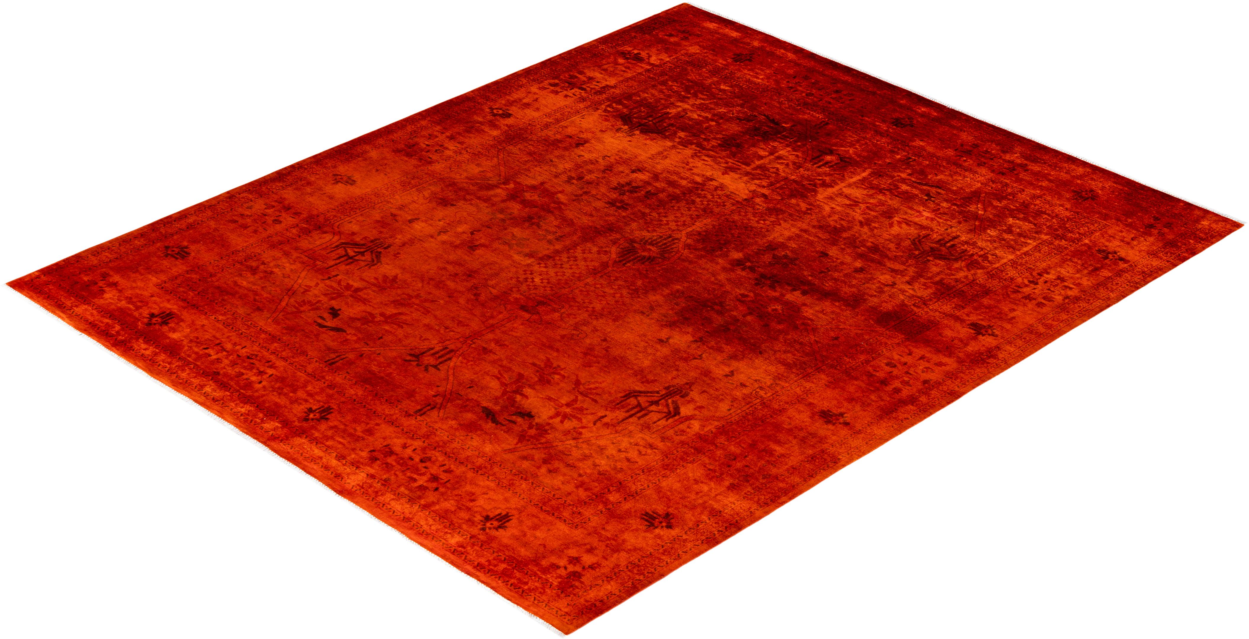 Contemporary Vibrance Hand Knotted Wool Orange Area Rug  For Sale 4