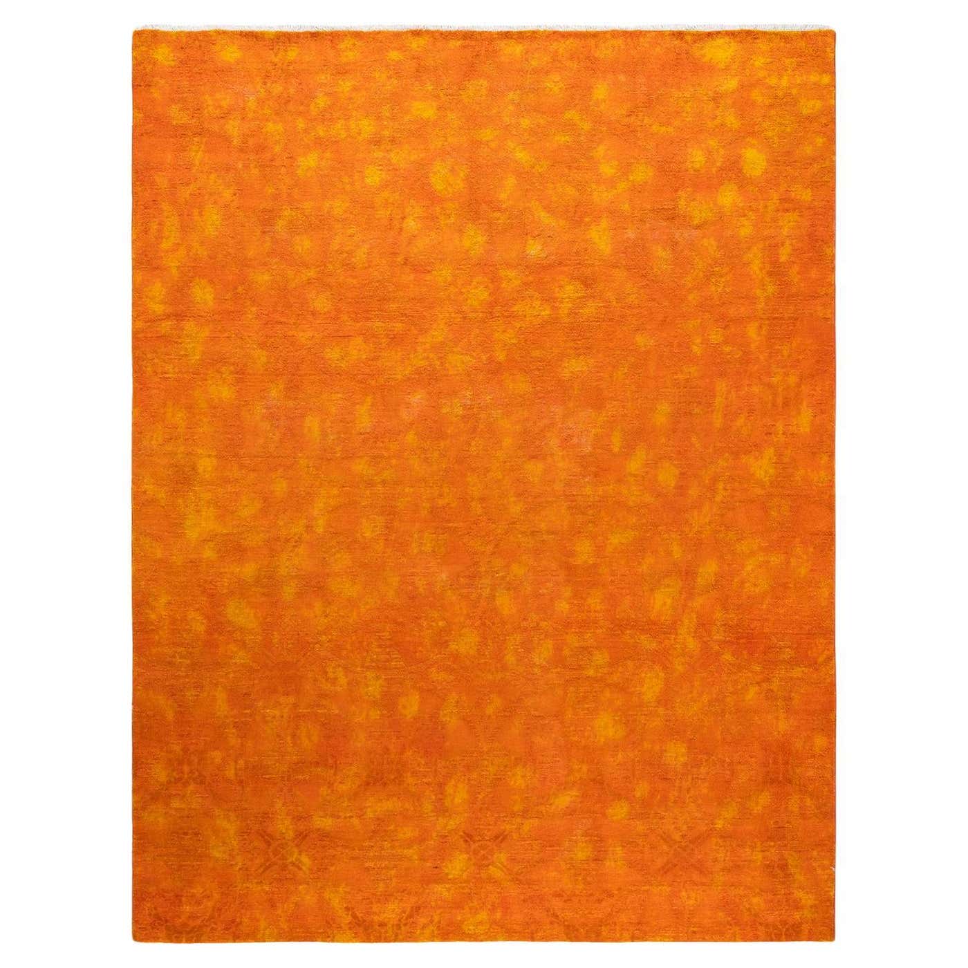 Contemporary Vibrance Hand Knotted Wool Orange Area Rug For Sale at 1stDibs