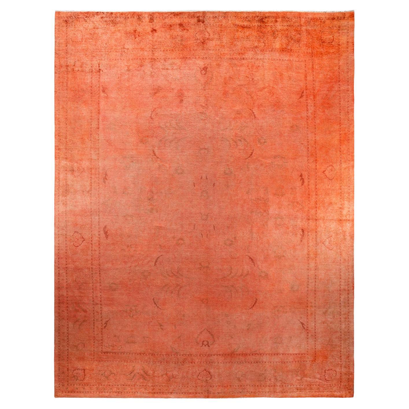 Contemporary Vibrance Hand Knotted Wool Orange Area Rug For Sale