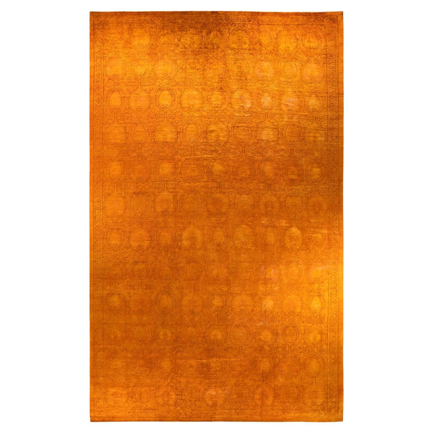 Contemporary Vibrance Hand Knotted Wool Orange Area Rug For Sale