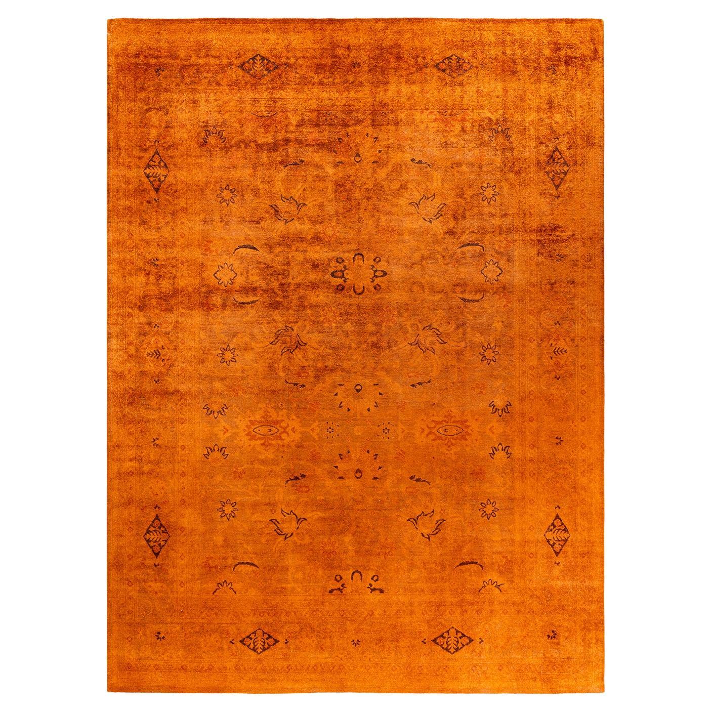 Contemporary Vibrance Hand Knotted Wool Orange Area Rug For Sale
