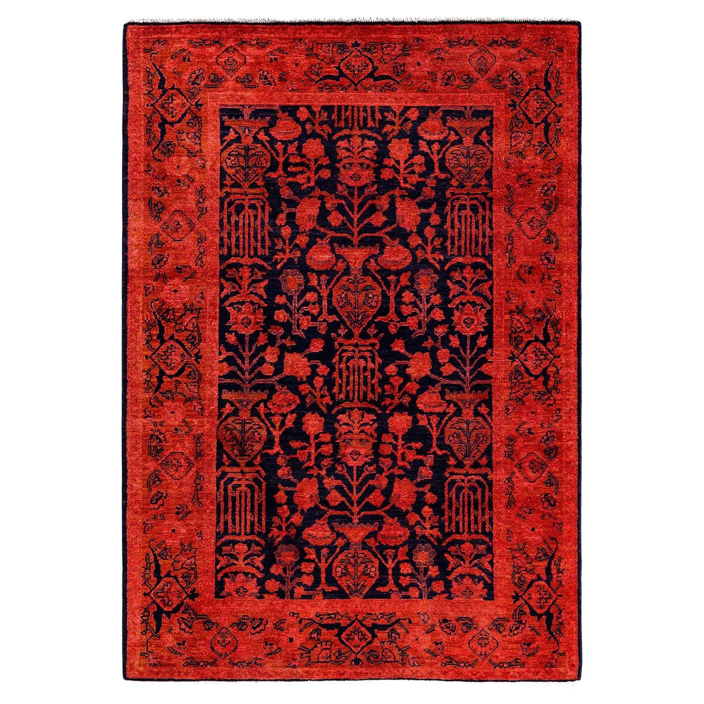 Contemporary Vibrance Hand Knotted Wool Orange Area Rug  For Sale