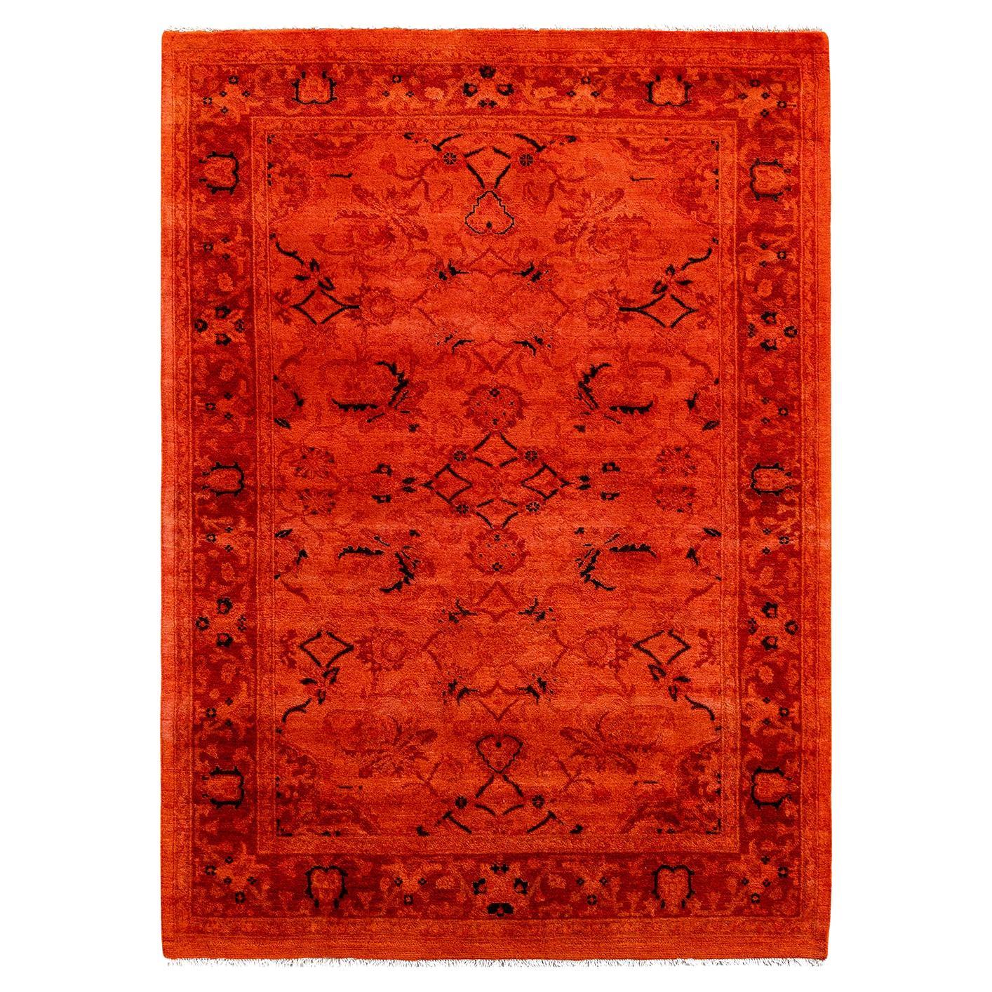 Contemporary Vibrance Hand Knotted Wool Orange Area Rug  im Angebot