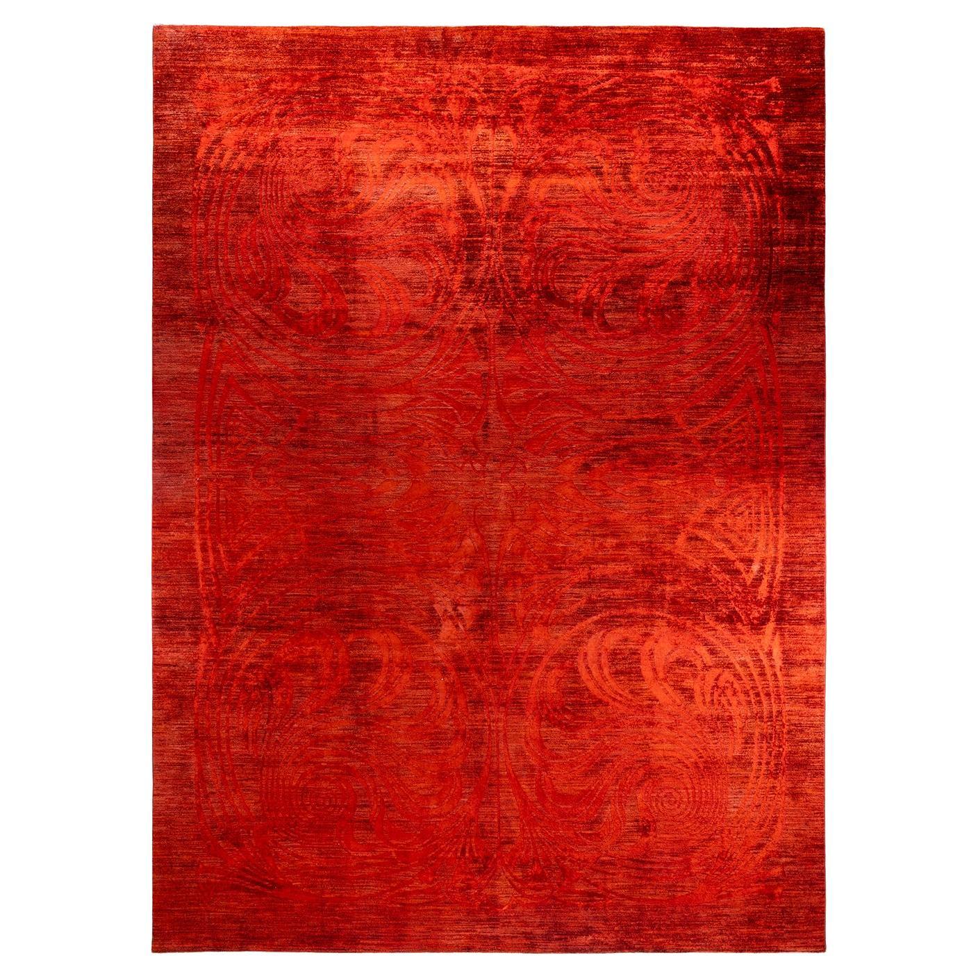 Contemporary Vibrance Hand Knotted Wool Orange Area Rug im Angebot
