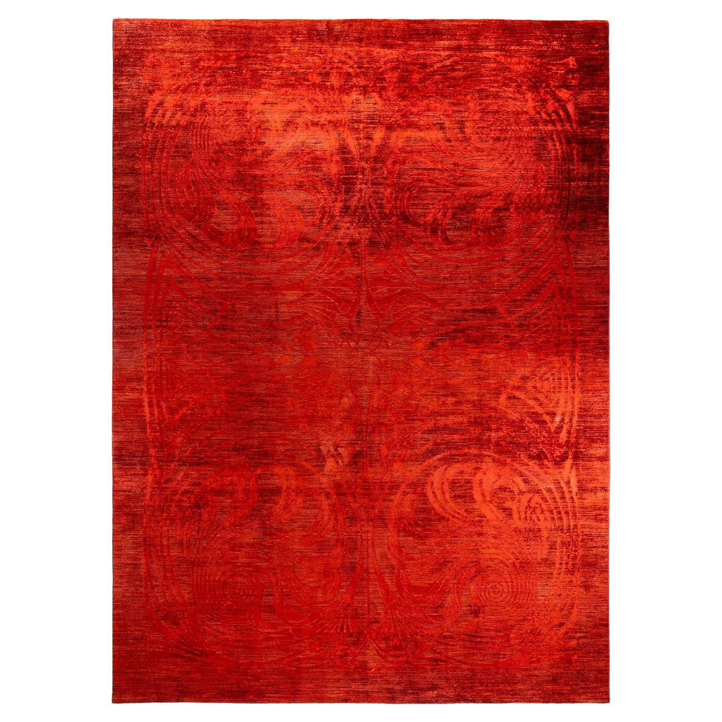 Contemporary Vibrance Hand Knotted Wool Orange Area Rug For Sale