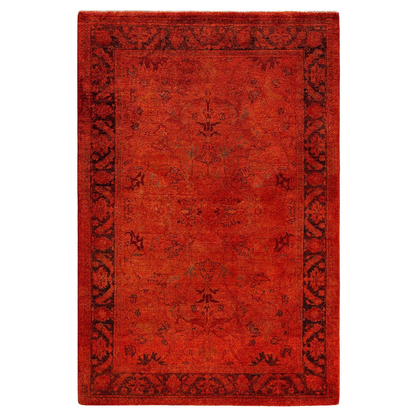 Contemporary Vibrance Hand Knotted Wool Orange Area Rug 