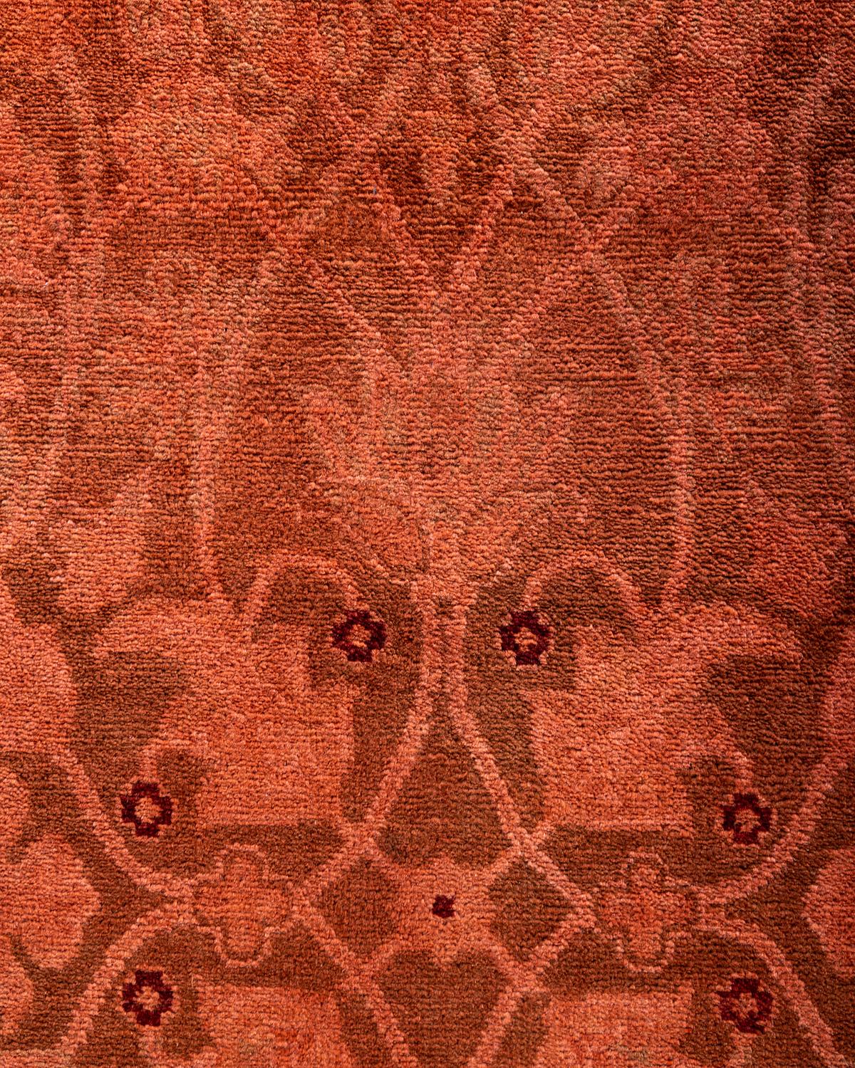 Pakistani Contemporary Vibrance Hand Knotted Wool Orange Runner  For Sale