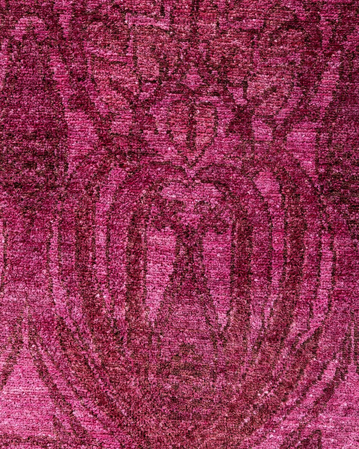 Pakistani Contemporary Vibrance Hand Knotted Wool Pink Area Rug  For Sale