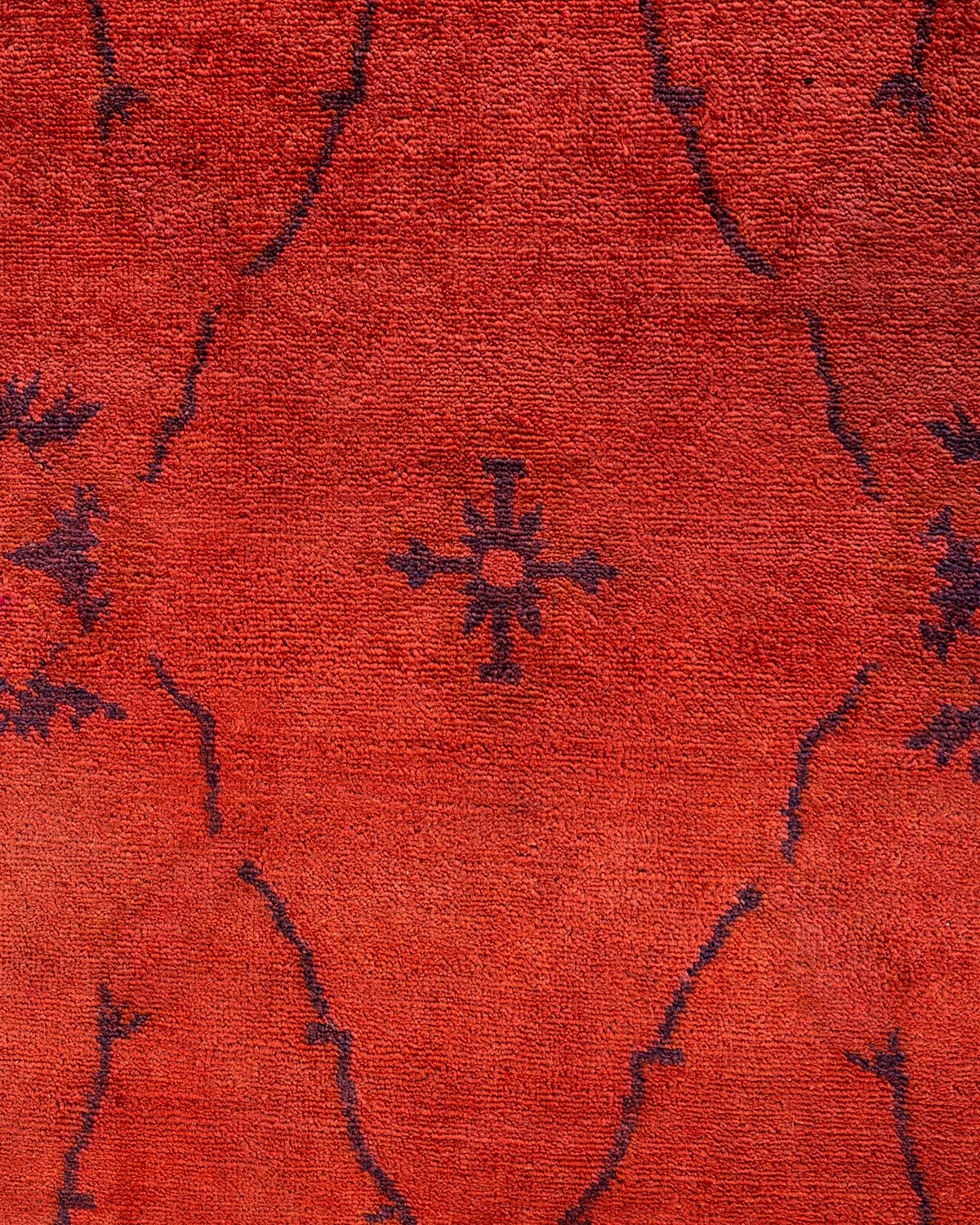 Contemporary Vibrance Hand Knotted Wool Orange Area Rug  (Pakistanisch) im Angebot
