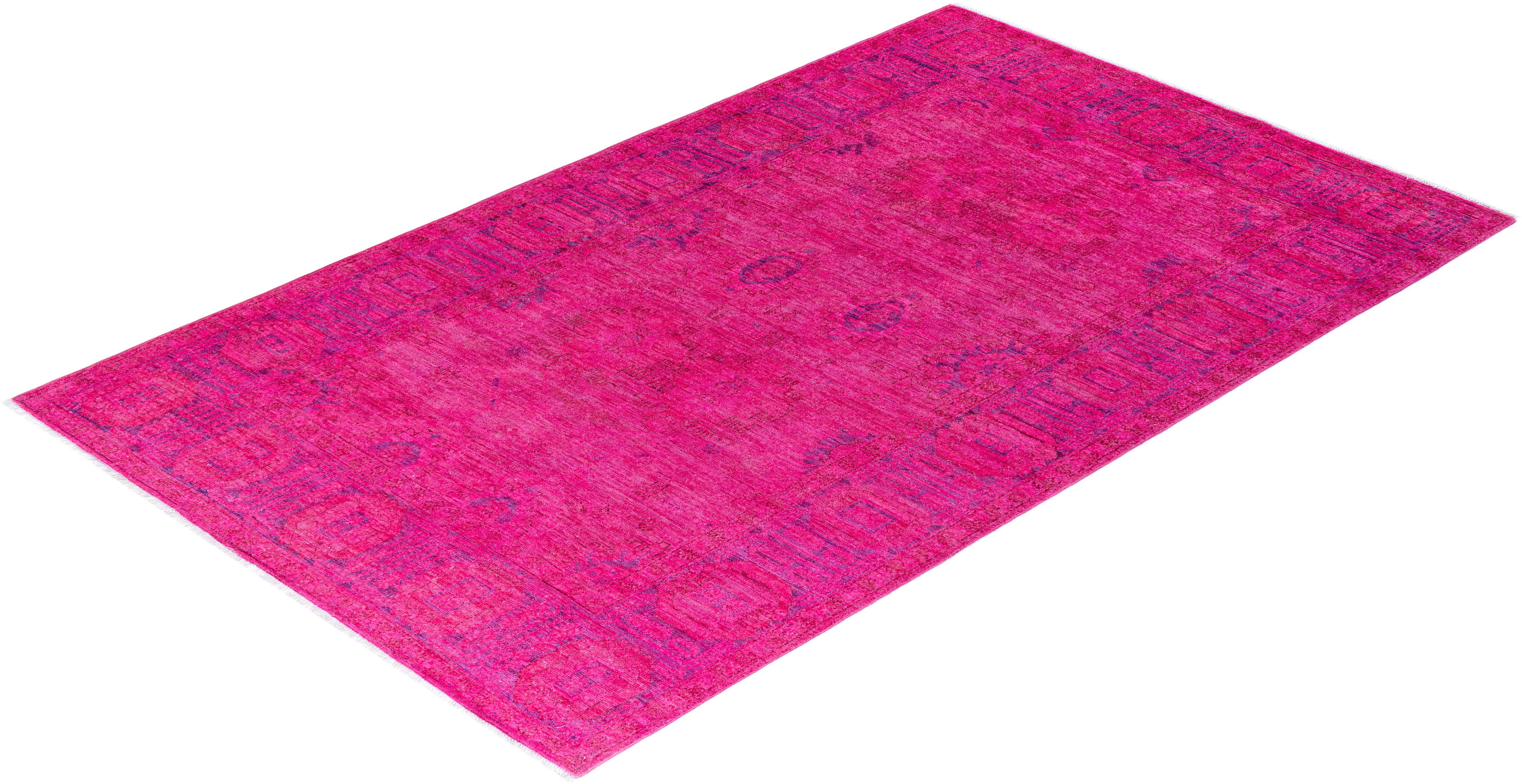 Alfombra contemporánea de lana anudada a mano Vibrance rosa en venta 2