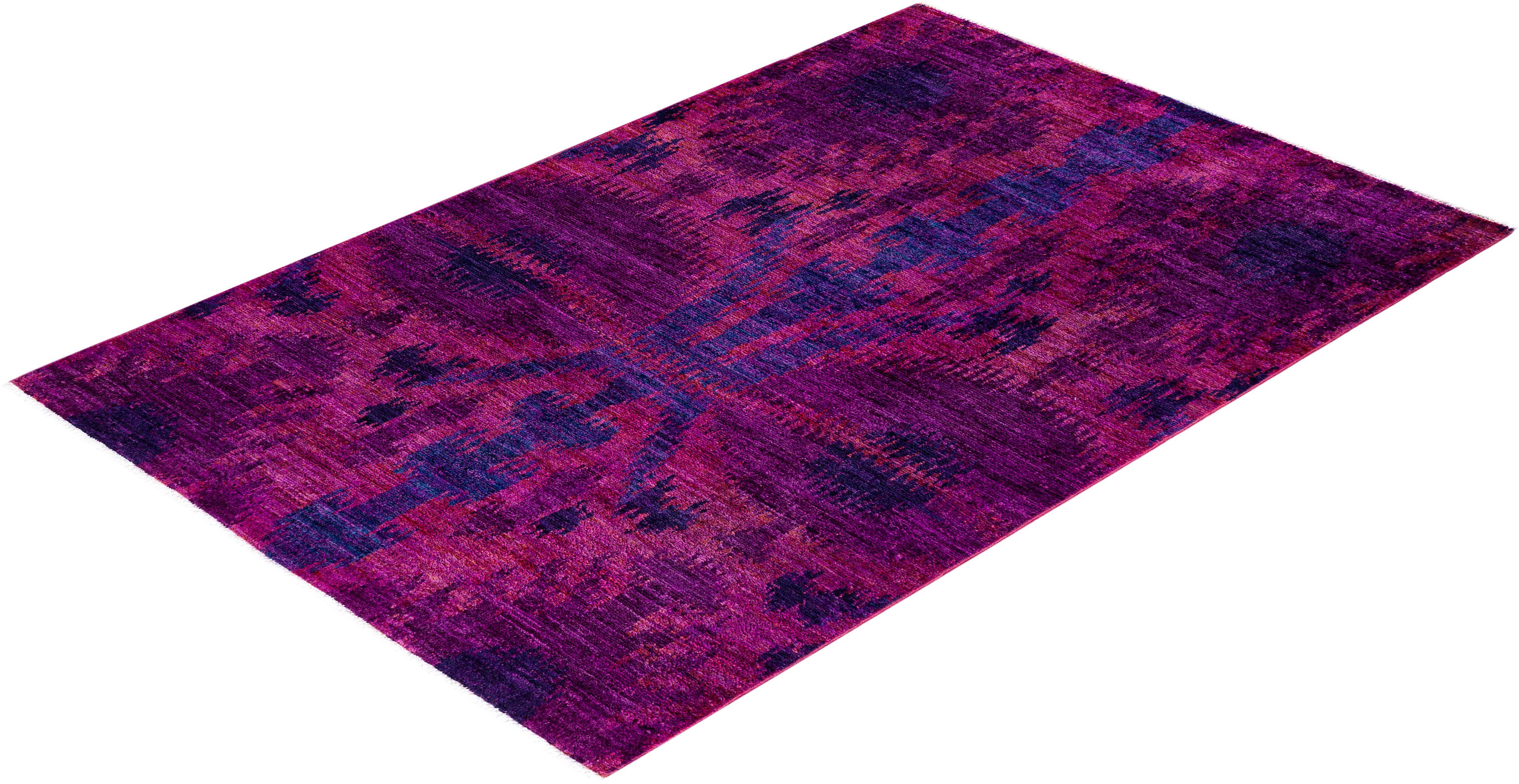 Contemporary Vibrance Hand Knotted Wool Pink Area Rug  For Sale 4
