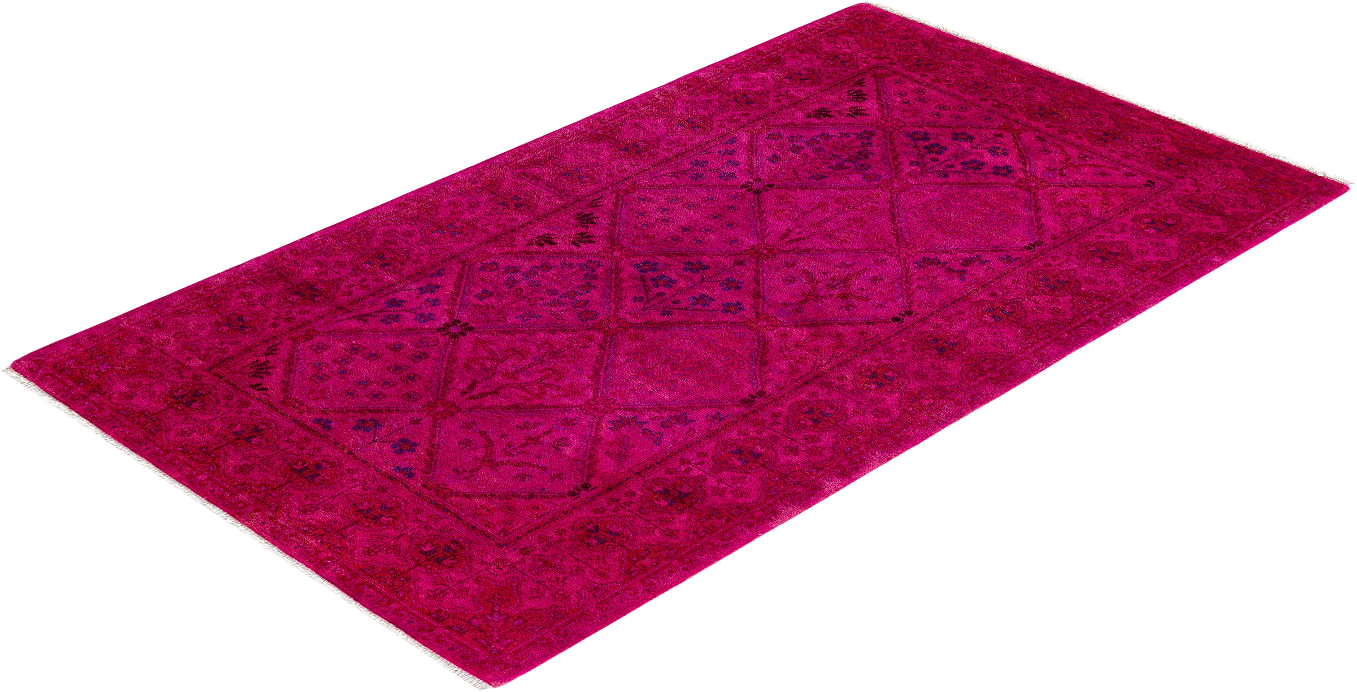 Contemporary Vibrance Hand Knotted Wool Pink Area Rug For Sale 4