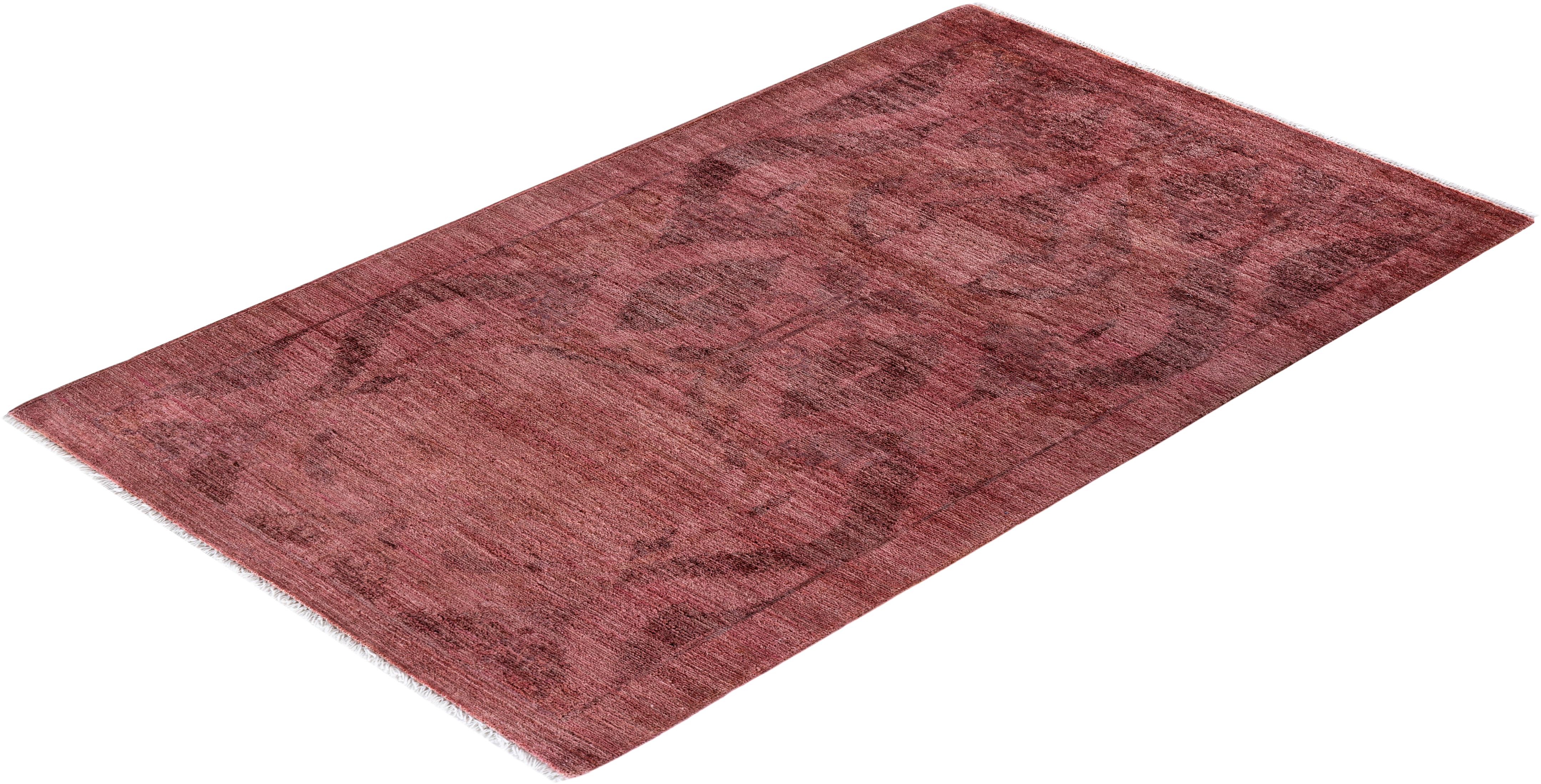 Contemporary Vibrance Hand Knotted Wool Pink Area Rug For Sale 4