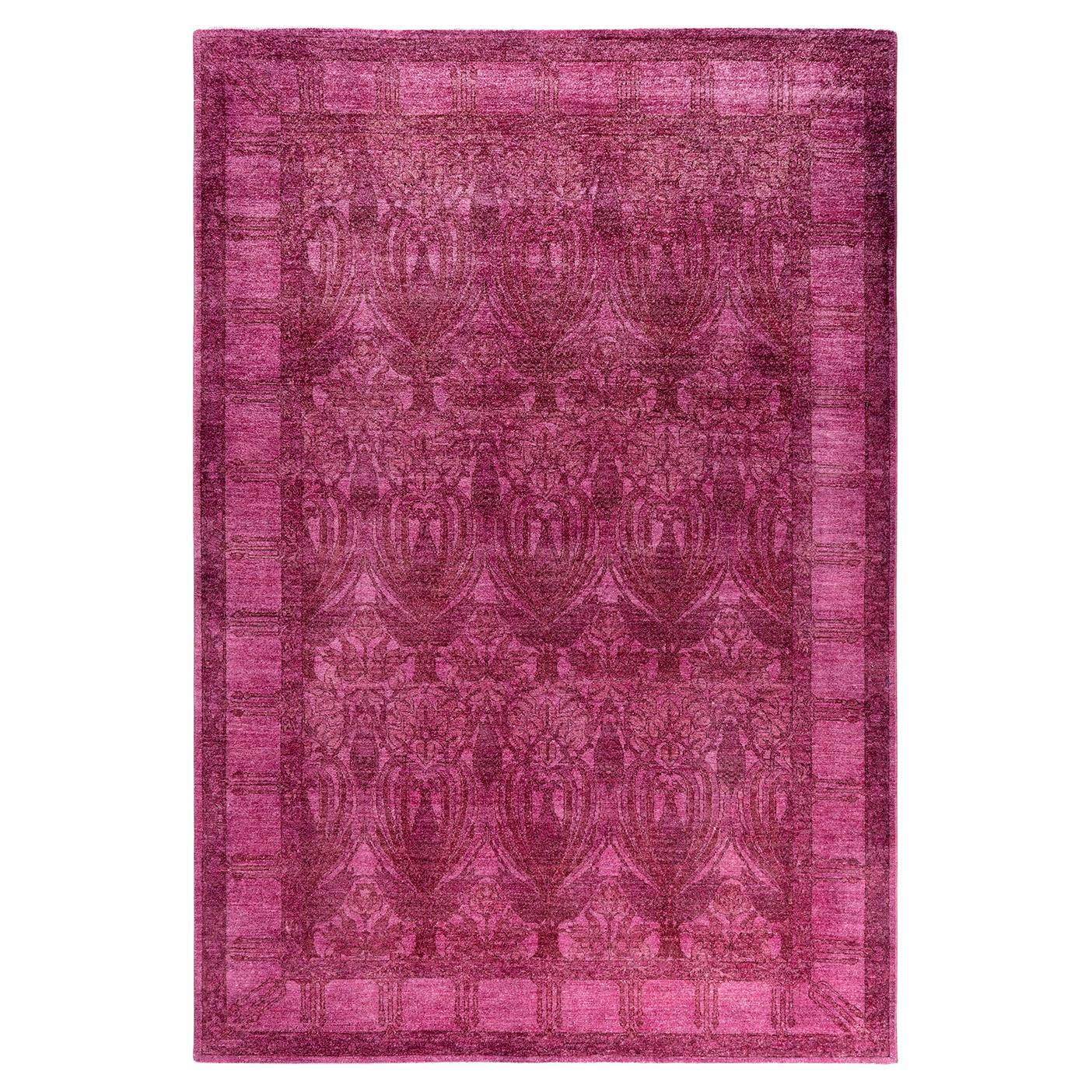 Contemporary Vibrance Hand Knotted Wool Pink Area Rug  For Sale
