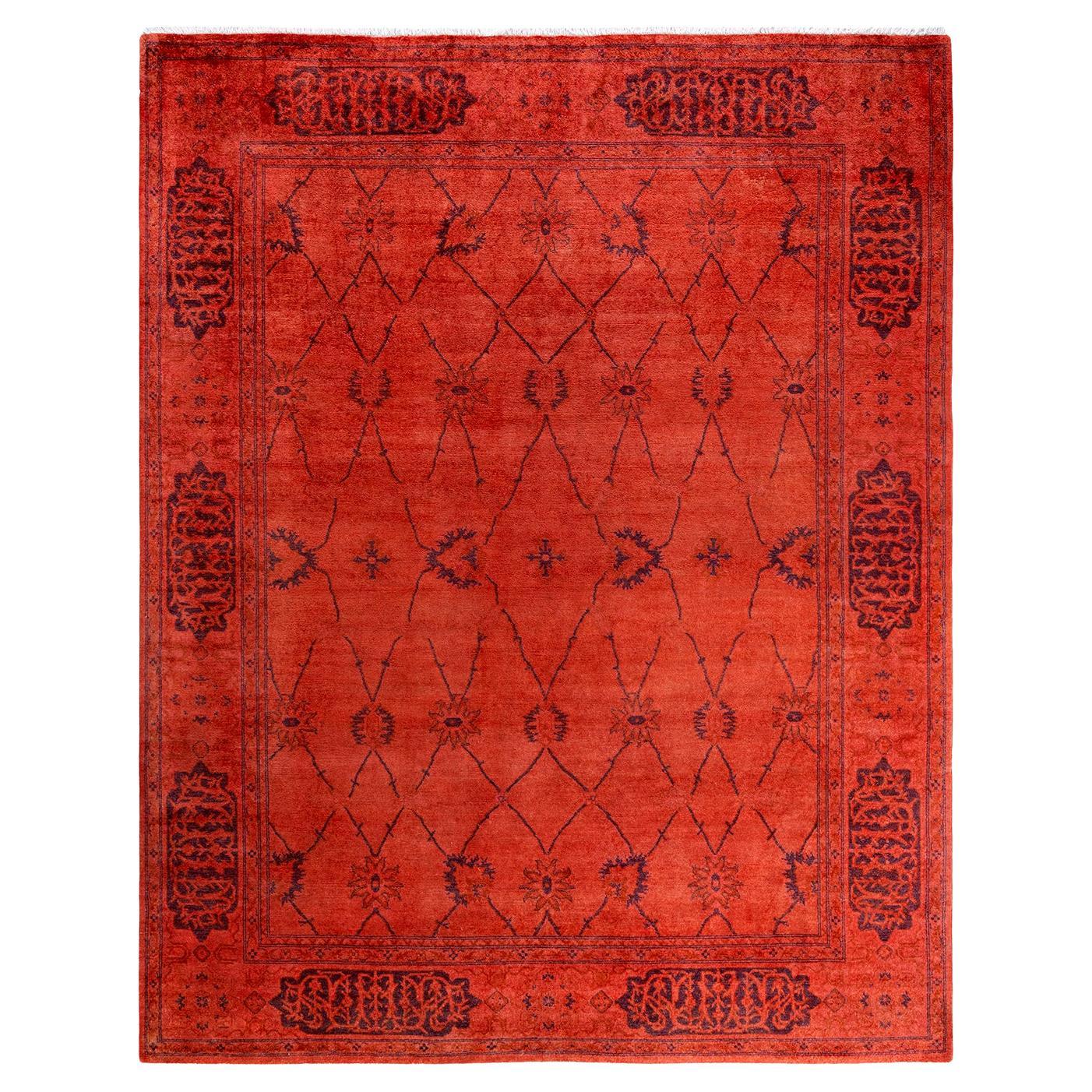 Contemporary Vibrance Hand Knotted Wool Orange Area Rug  im Angebot
