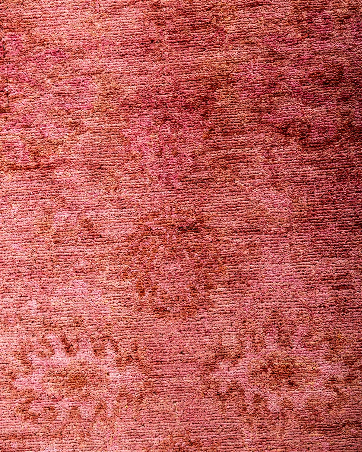Pakistani Contemporary Vibrance Hand Knotted Wool Pink Runner  For Sale