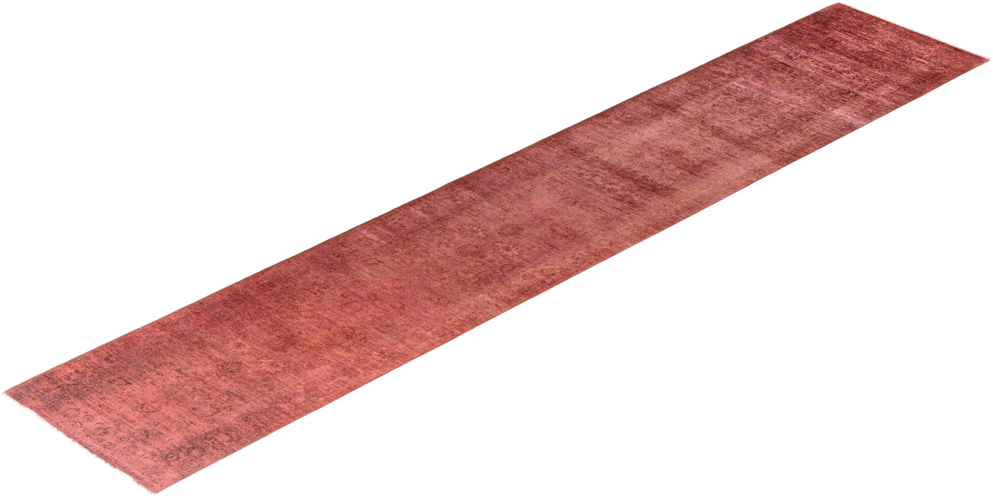Contemporary Vibrance Hand Knotted Wool Pink Runner  For Sale 4