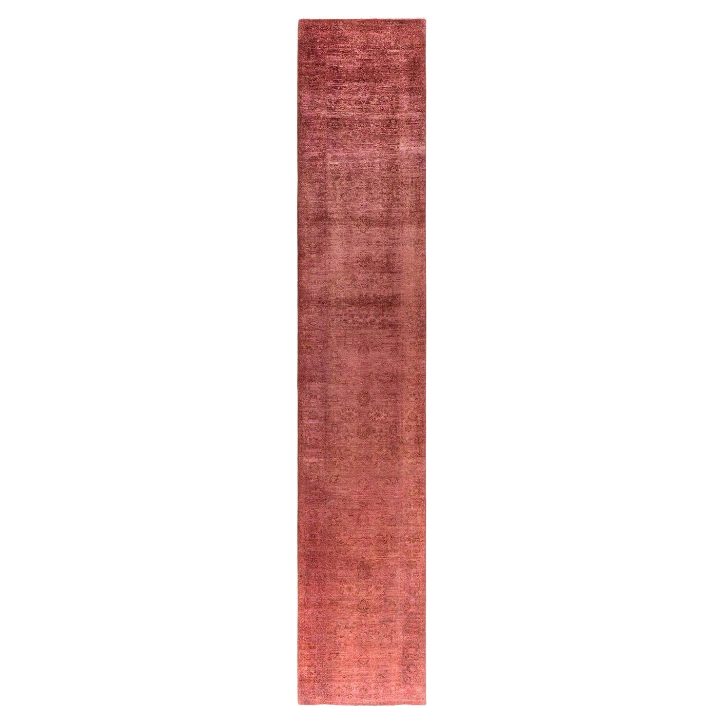Contemporary Vibrance Hand Knotted Wool Pink Runner  For Sale