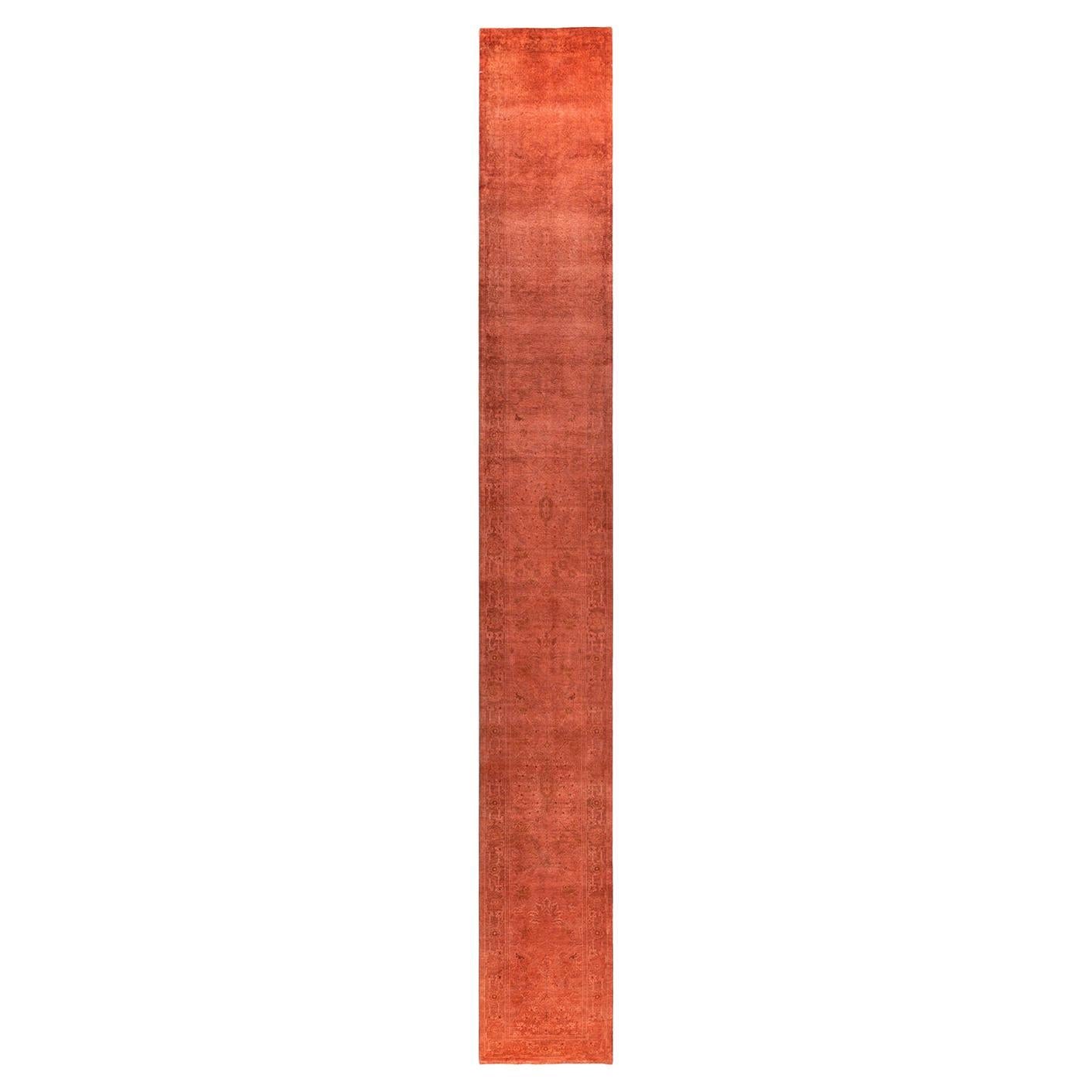 Tapis de course contemporain en laine nouée à la main Vibrance rose