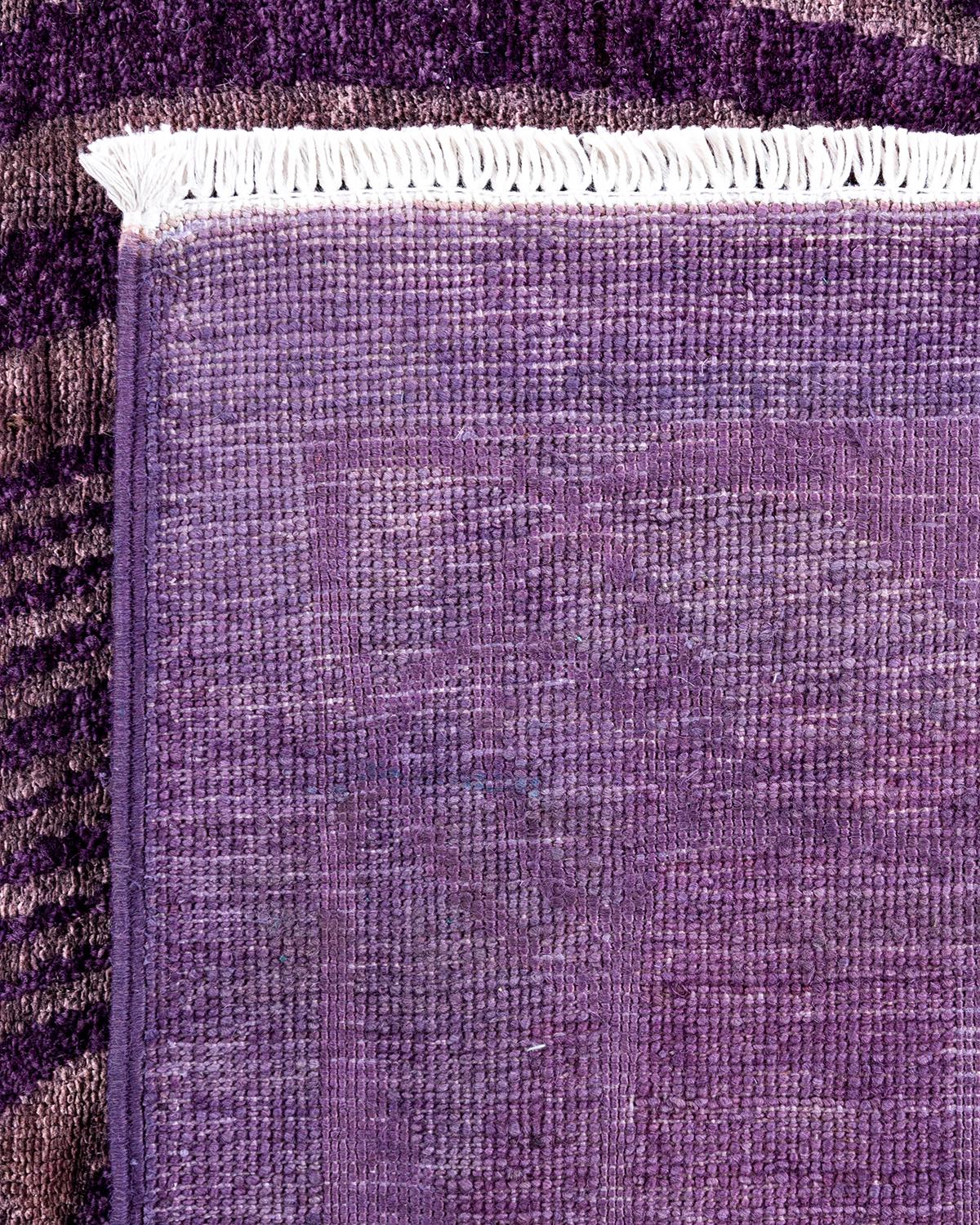 Contemporary Vibrance Hand Knotted Wool Purple Area Rug For Sale 1