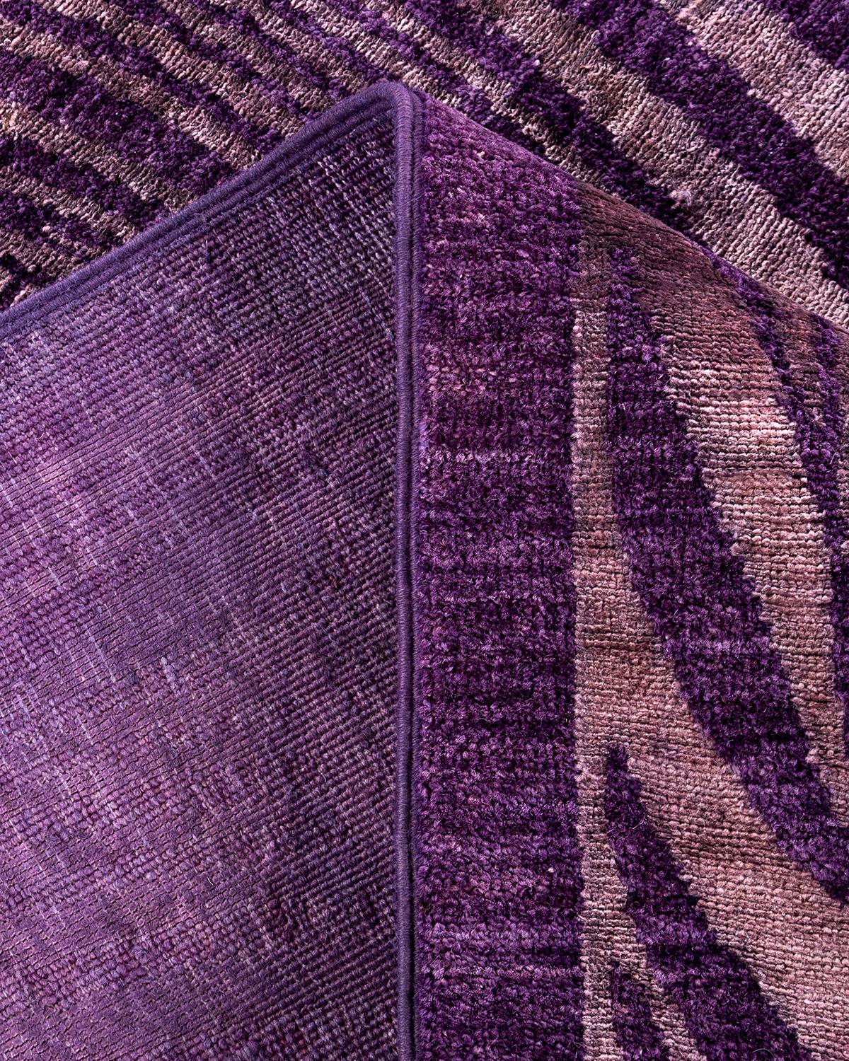 Contemporary Vibrance Hand Knotted Wool Purple Area Rug For Sale 2