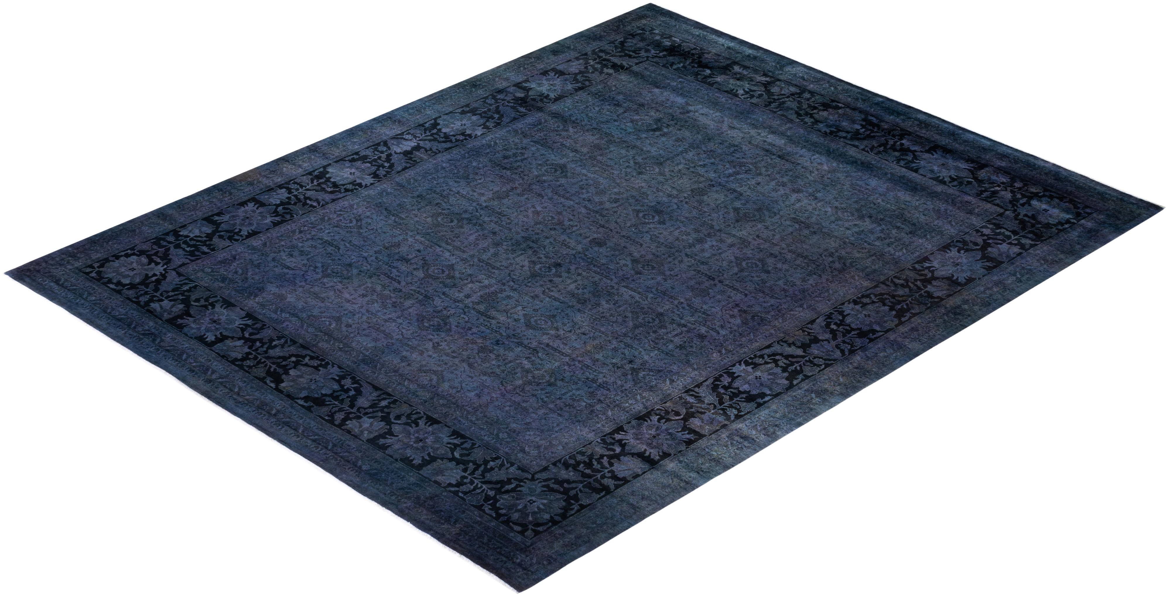 Contemporary Vibrance Hand Knotted Wool Purple Area Rug For Sale 4