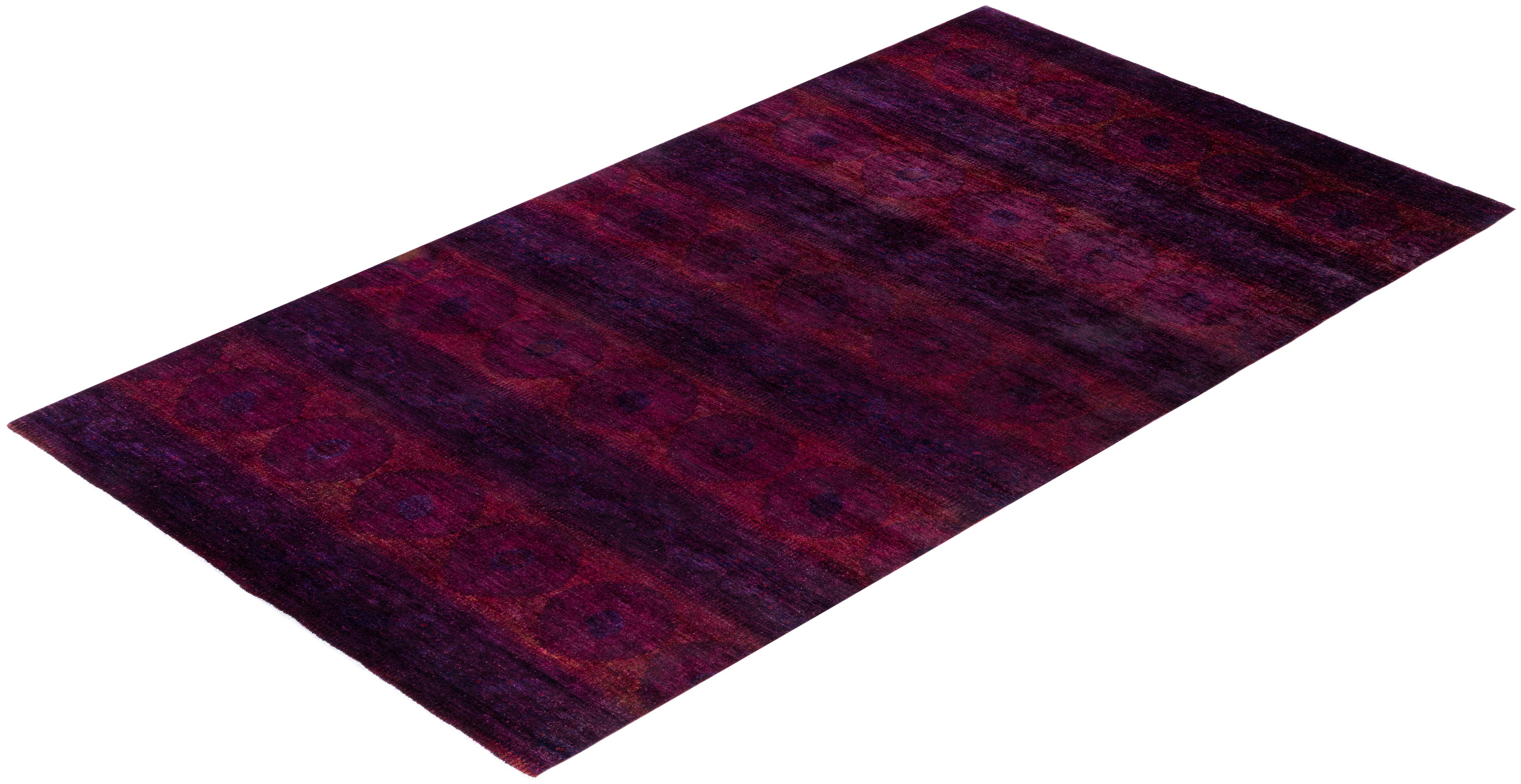 Contemporary Vibrance Hand Knotted Wool Purple Area Rug For Sale 4