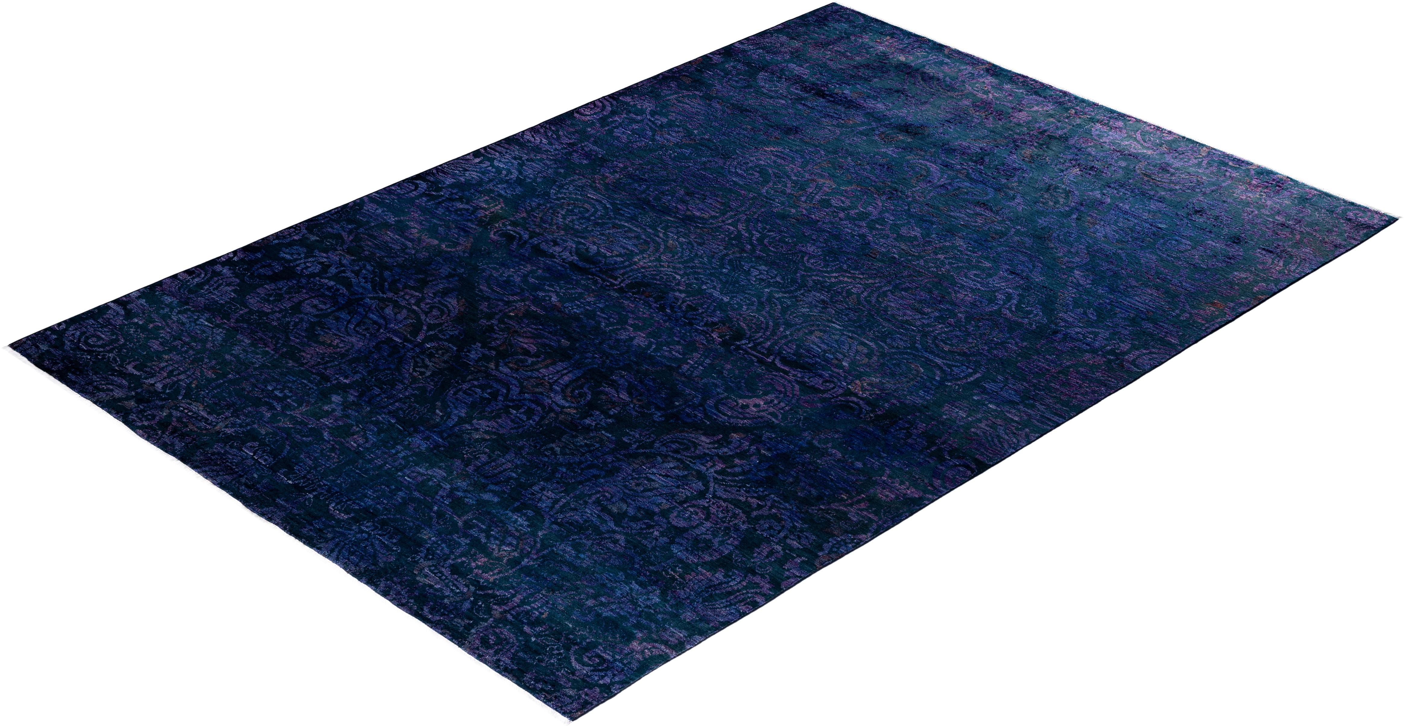 Contemporary Vibrance Hand Knotted Wool Purple Area Rug  For Sale 4