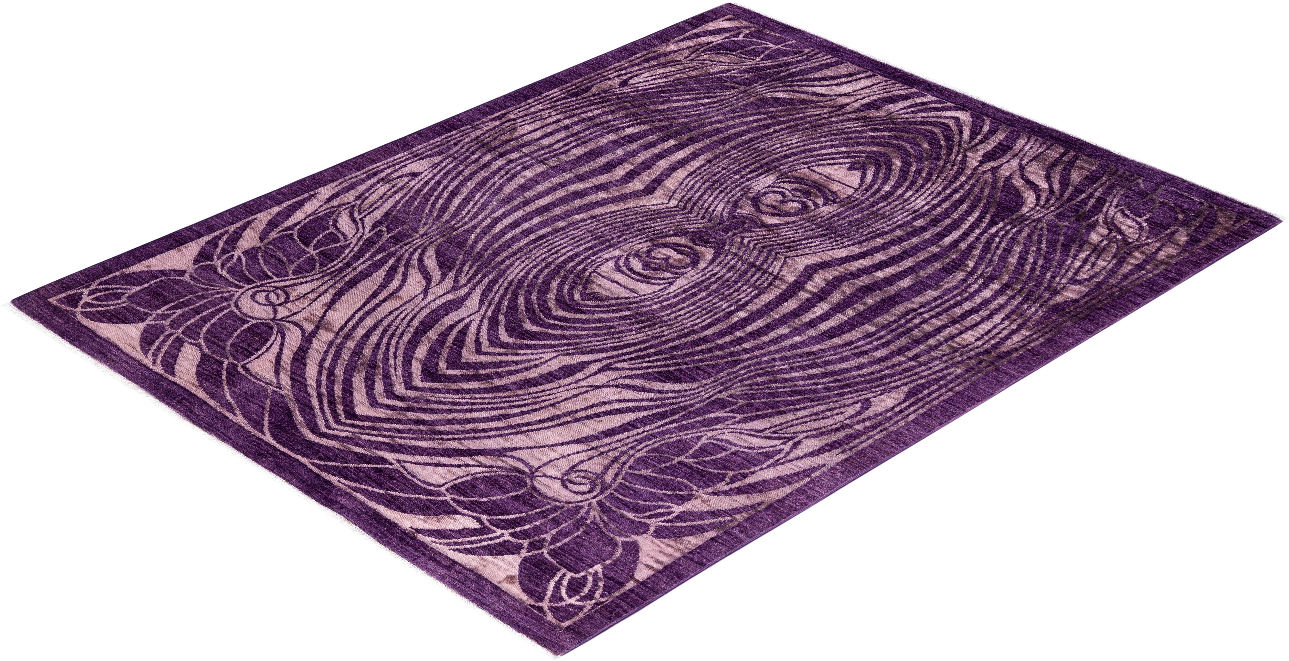 Contemporary Vibrance Hand Knotted Wool Purple Area Rug For Sale 4