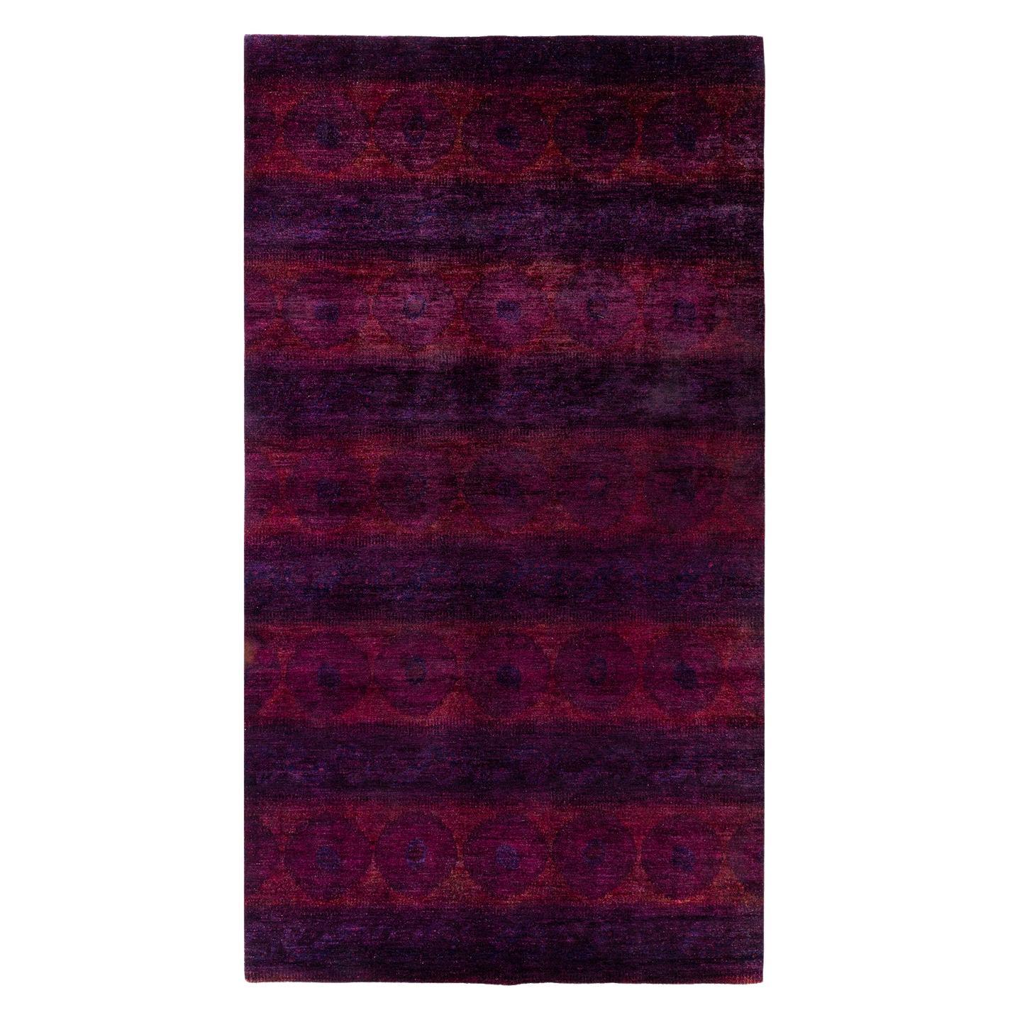 Contemporary Vibrance Hand Knotted Wool Purple Area Rug For Sale