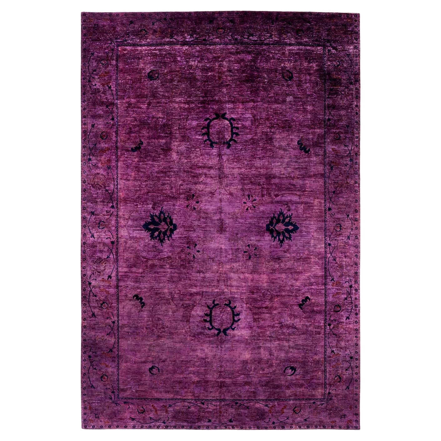 Contemporary Vibrance Hand Knotted Wool Purple Area Rug