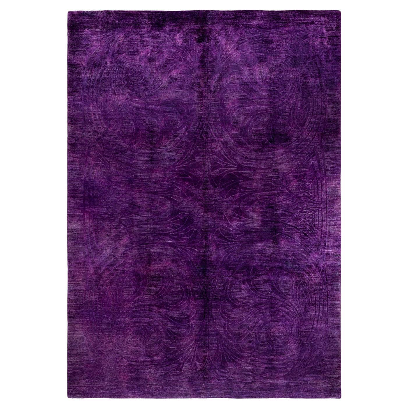 Contemporary Vibrance Hand Knotted Wool Purple Area Rug  im Angebot