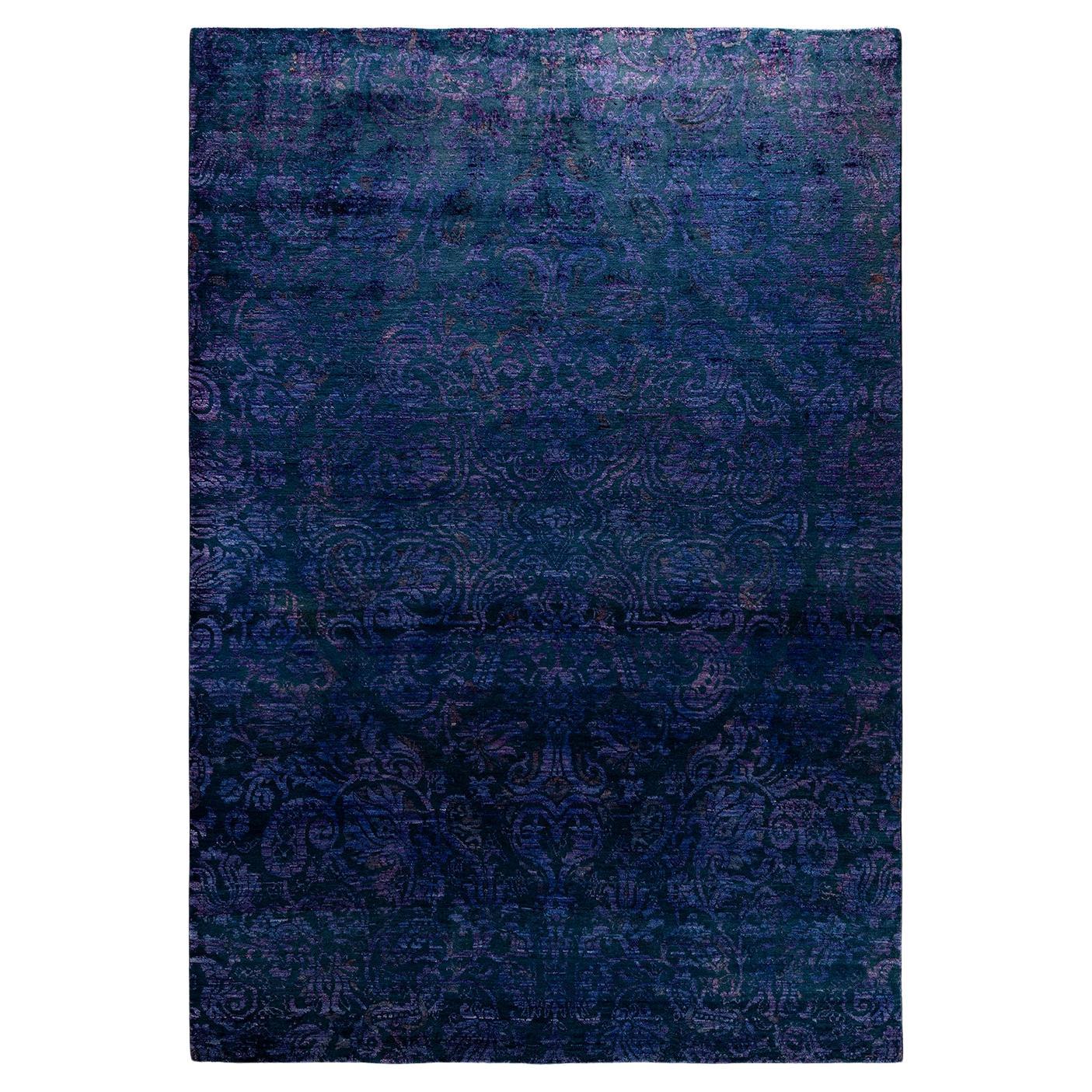 Contemporary Vibrance Hand Knotted Wool Purple Area Rug  For Sale