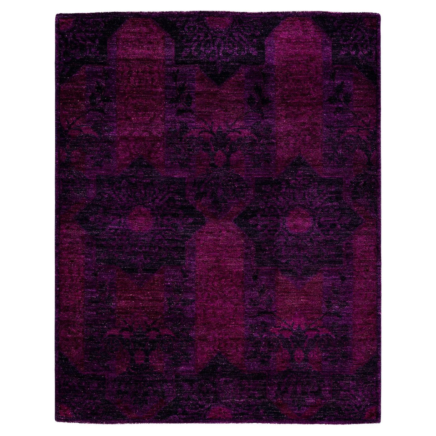 Contemporary Vibrance Hand Knotted Wool Purple Area Rug  im Angebot