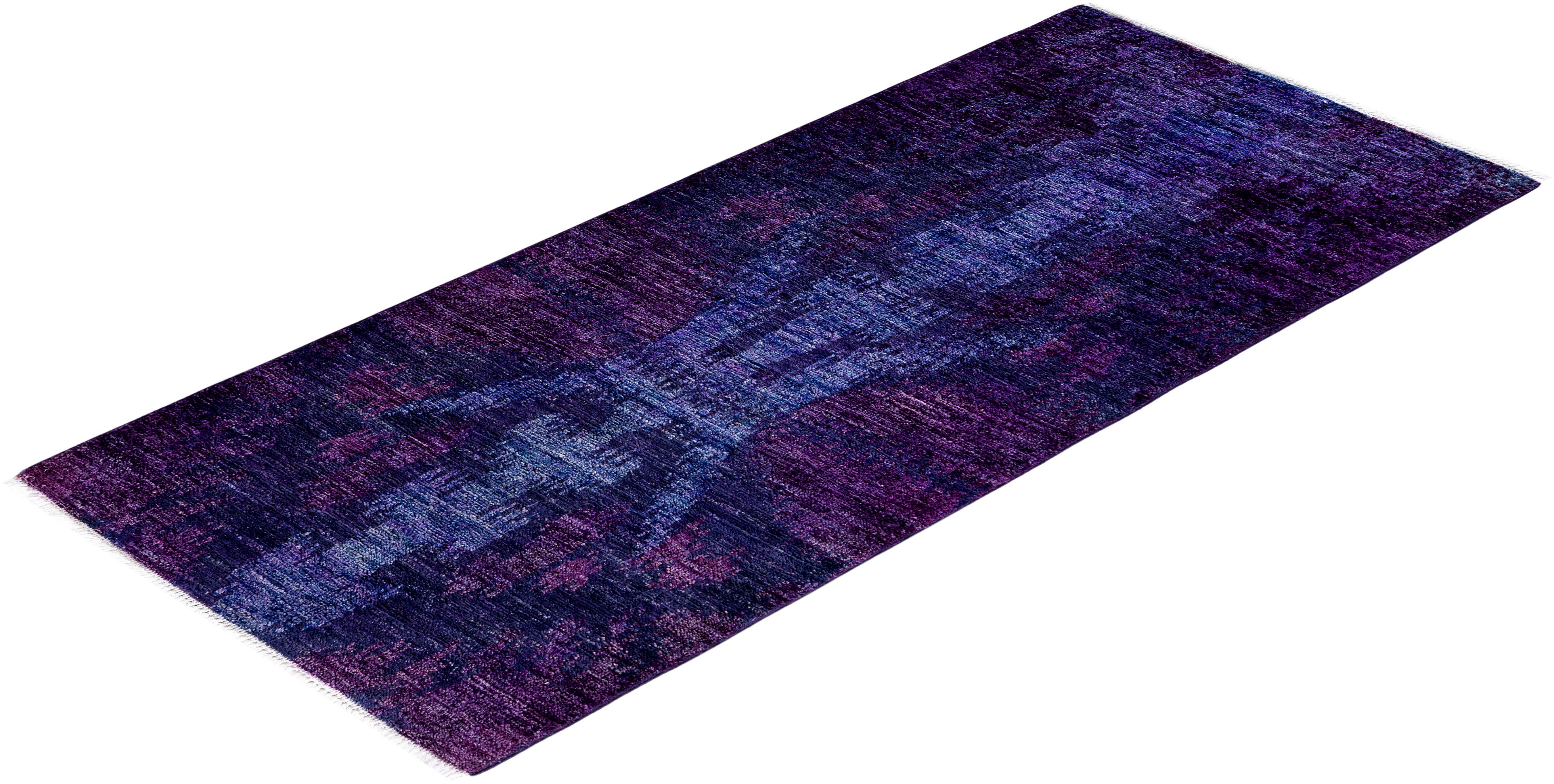 Contemporary Vibrance Läufer aus handgeknüpfter Wolle lila im Angebot 3