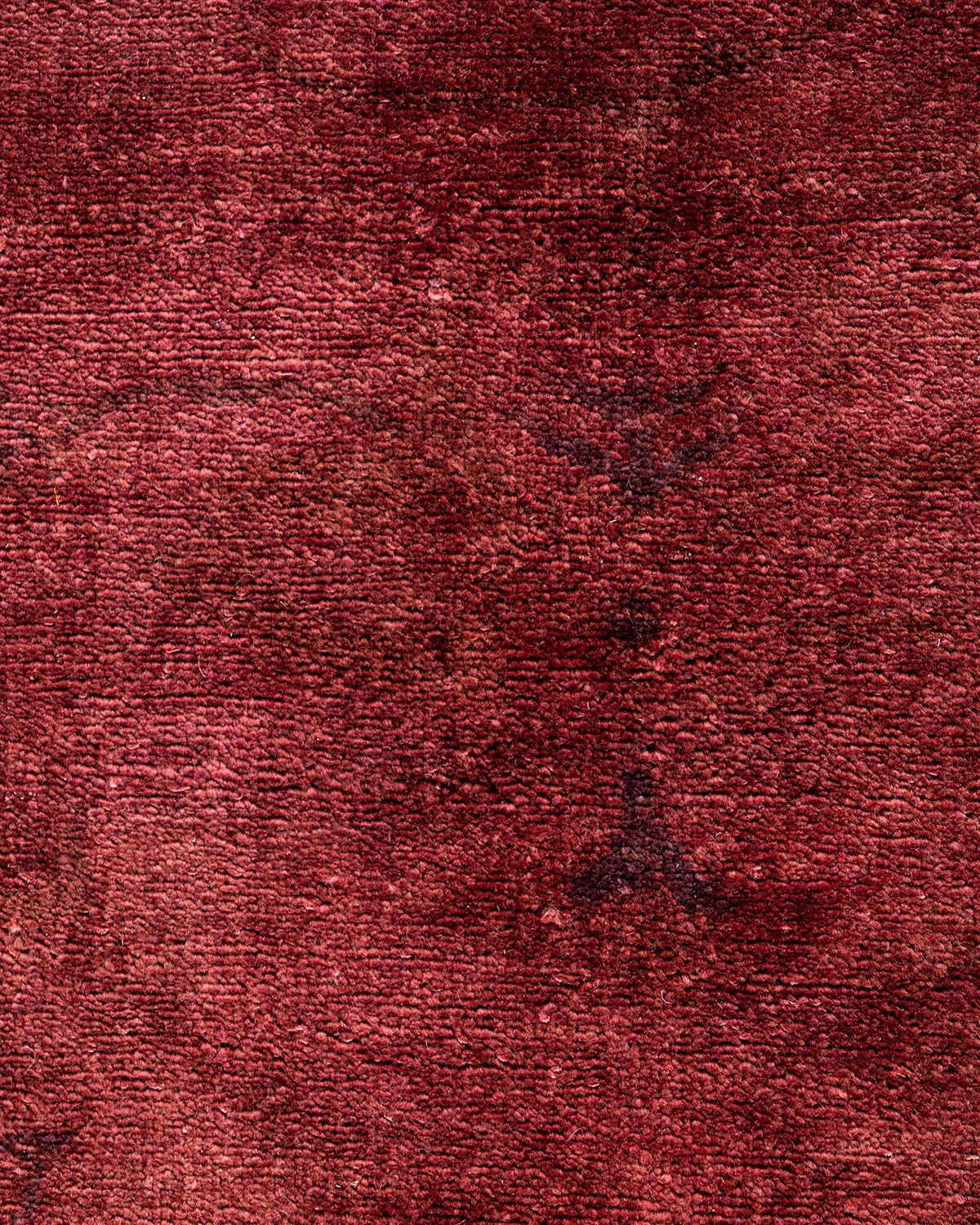 Pakistani Contemporary Vibrance Hand Knotted Wool Red Area Rug For Sale