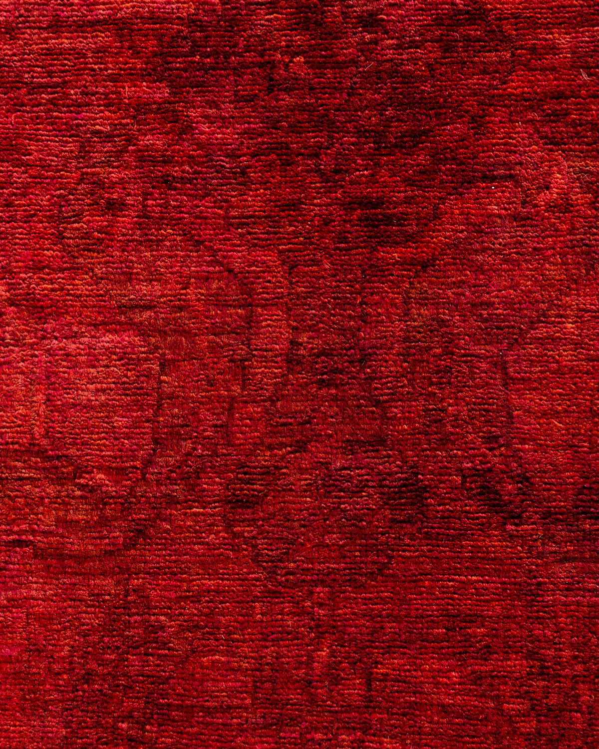 Pakistani Contemporary Vibrance Hand Knotted Wool Red Area Rug For Sale