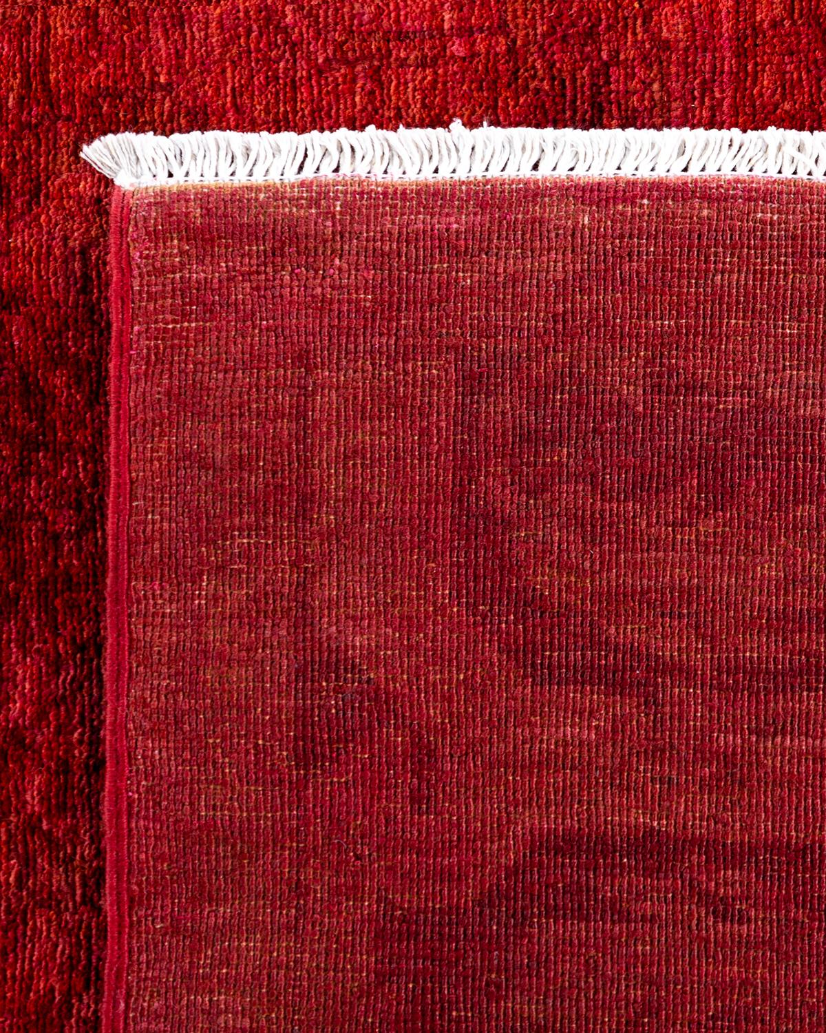 Contemporary Vibrance Hand Knotted Wool Red Area Rug For Sale 1