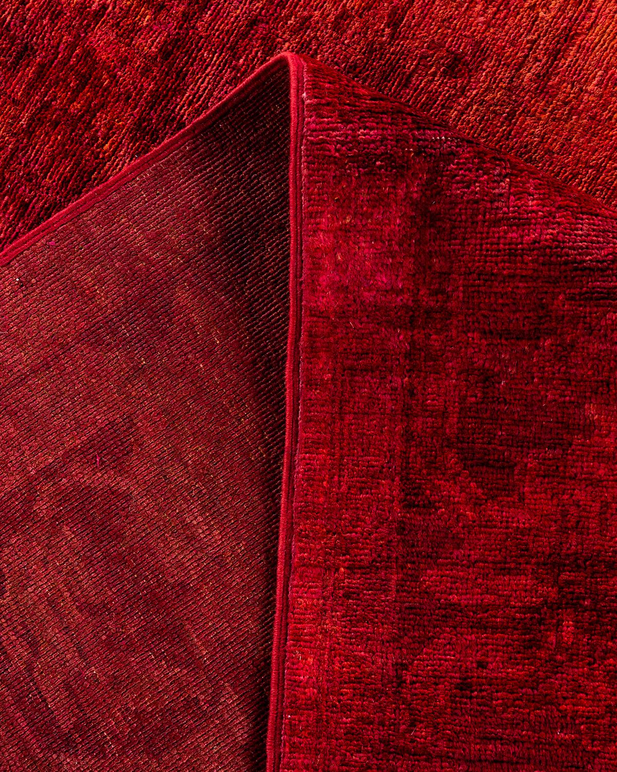 Contemporary Vibrance Hand Knotted Wool Red Area Rug For Sale 2