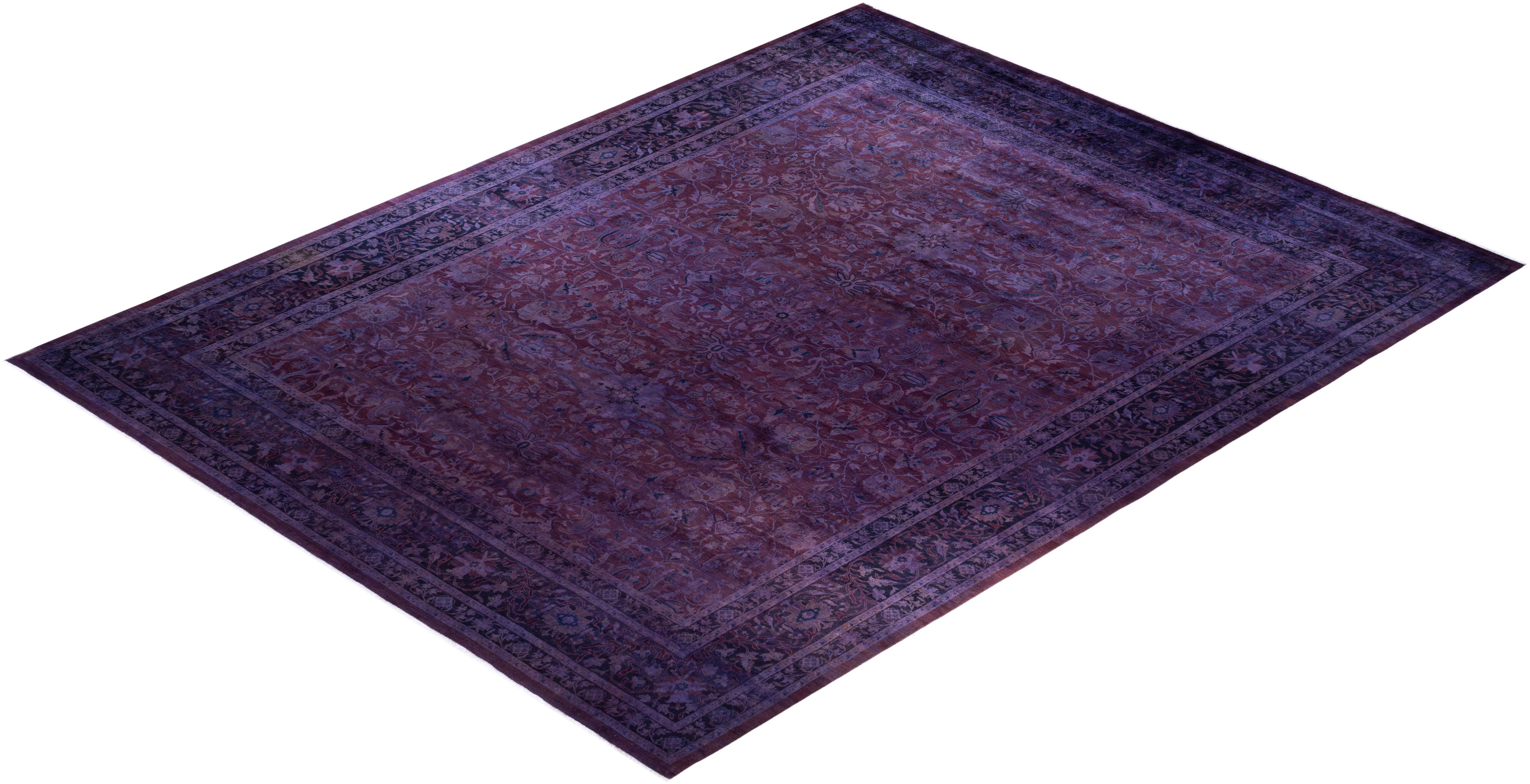 Contemporary Vibrance Hand Knotted Wool Red Area Rug For Sale 4