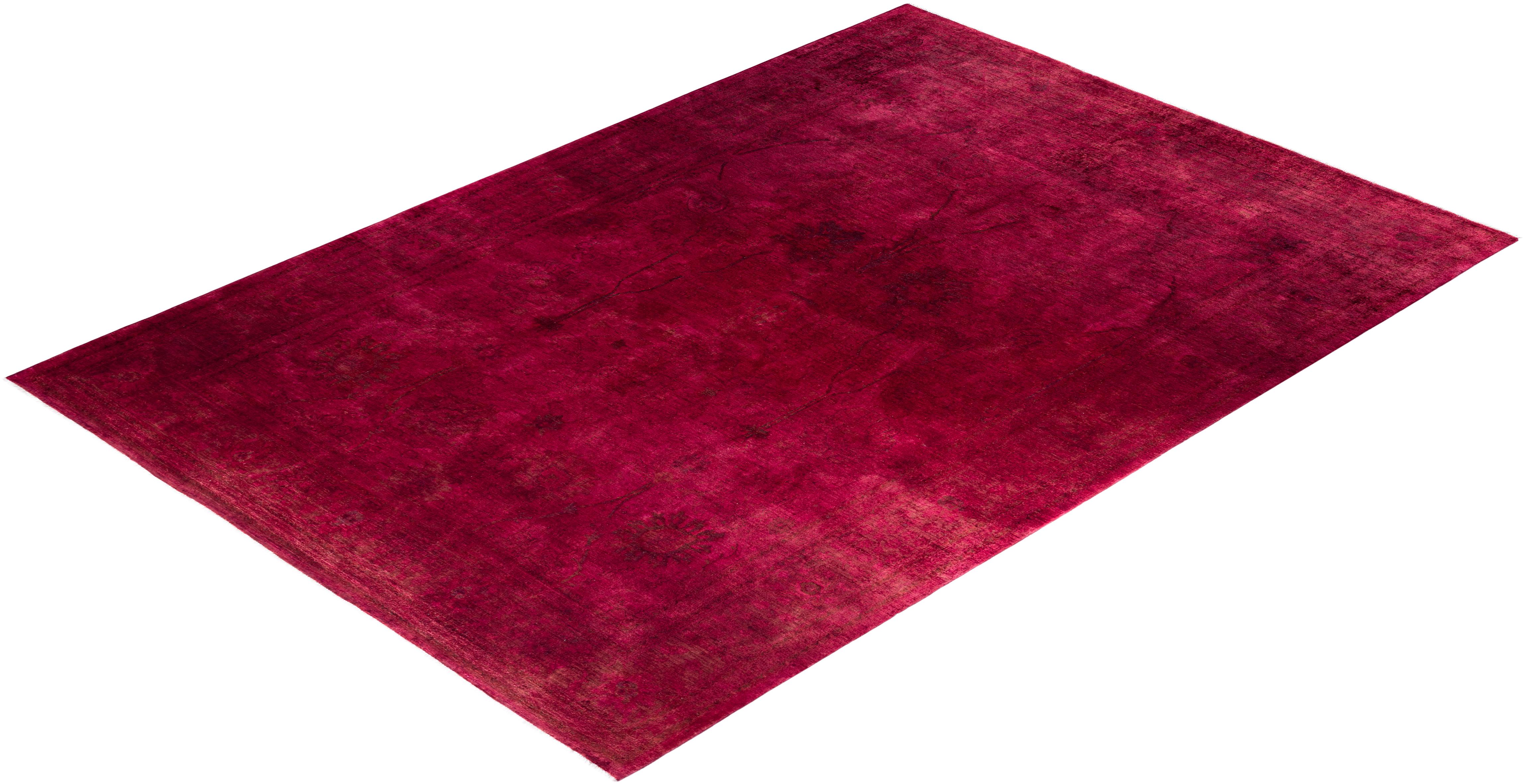 Contemporary Vibrance Hand Knotted Wool Red Area Rug  For Sale 4