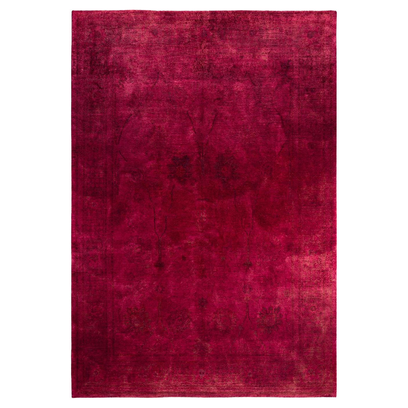 Contemporary Vibrance Handgeknüpfter Wollteppich in Rot  im Angebot