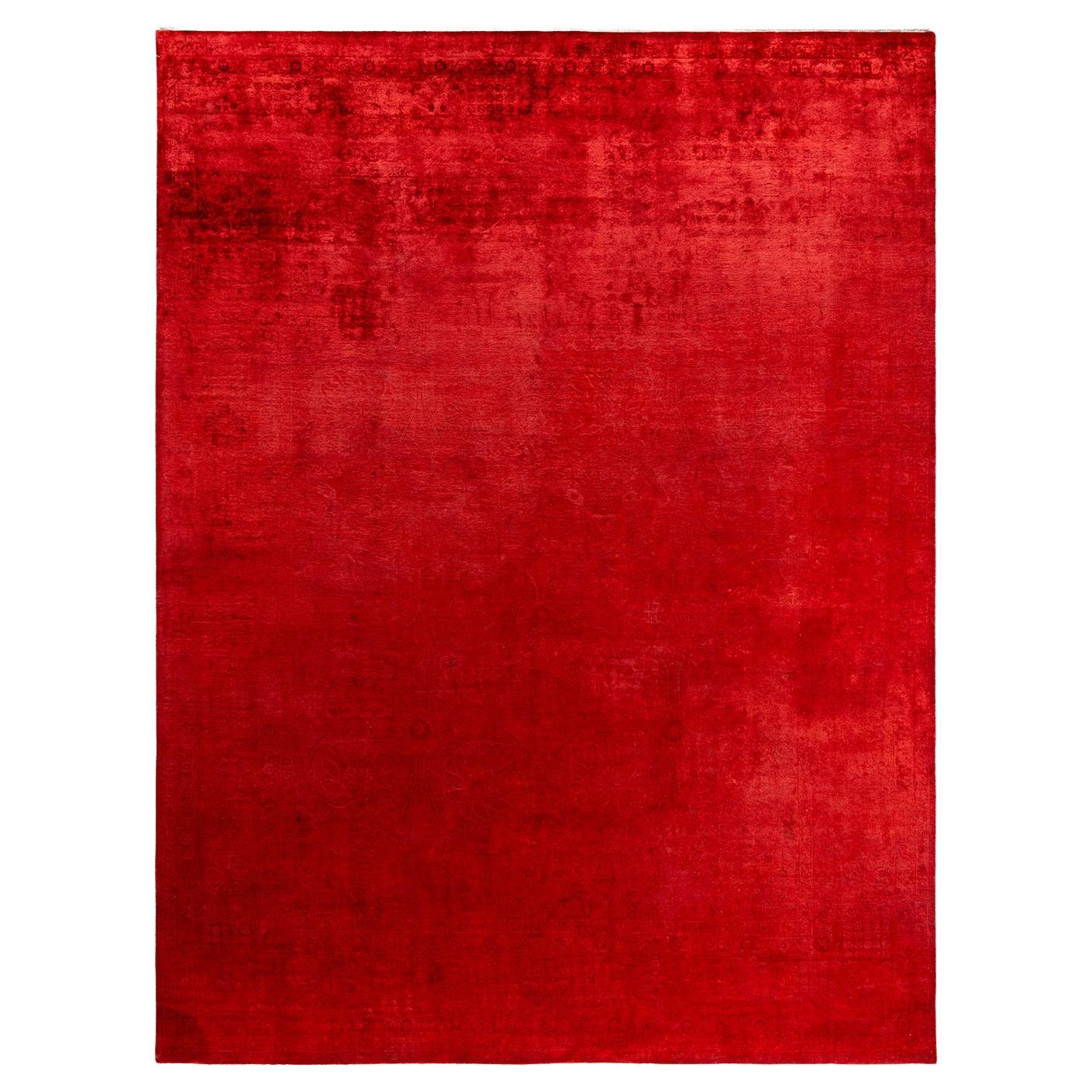 Contemporary Vibrance Hand Knotted Wool Red Area Rug For Sale