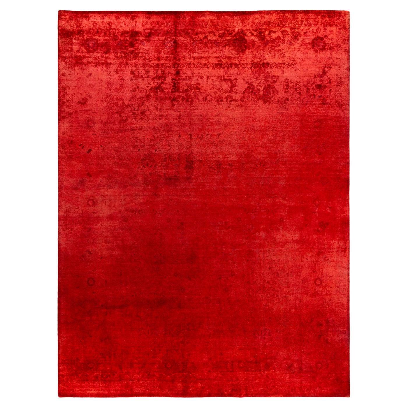 Contemporary Vibrance Hand Knotted Wool Red Area Rug For Sale