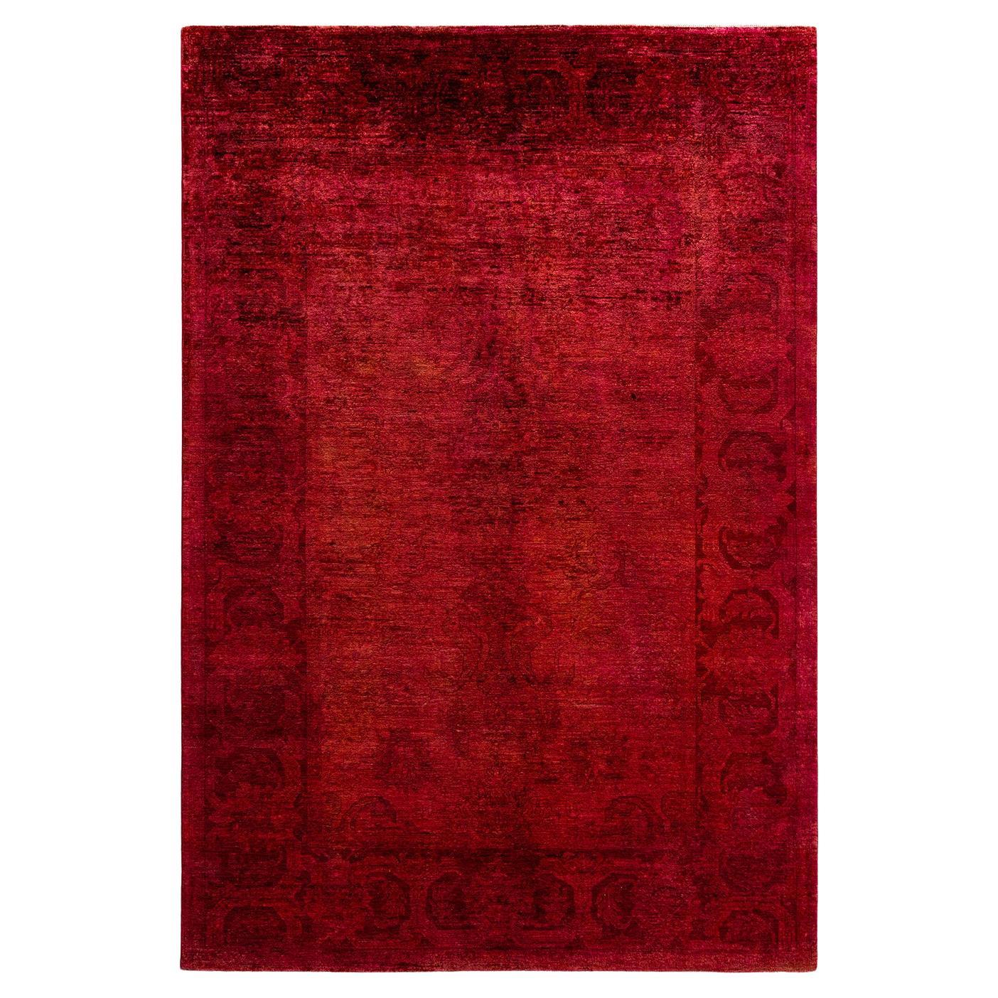Contemporary Vibrance Handgeknüpfter Wollteppich in Rot