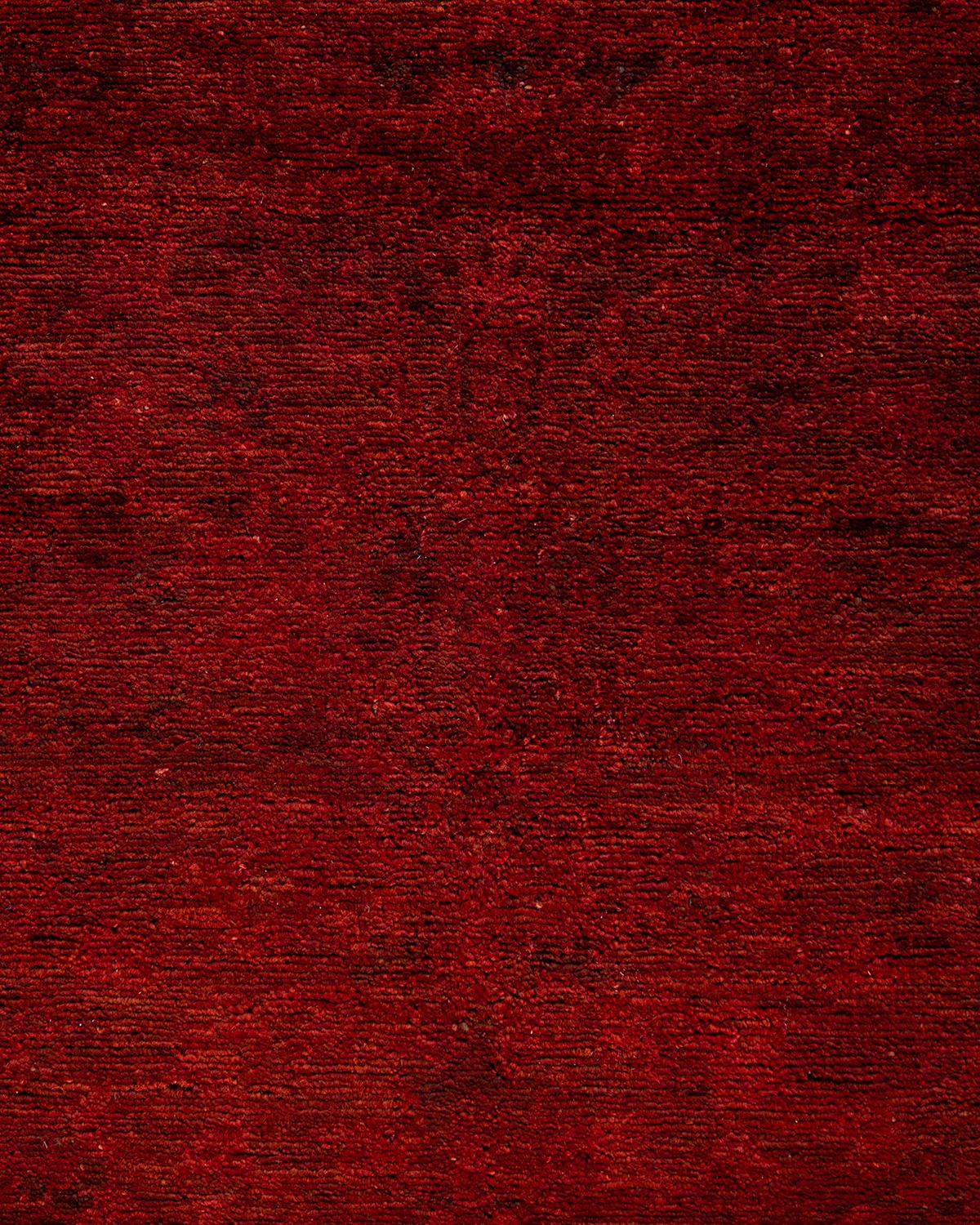 Pakistani Contemporary Vibrance Hand Knotted Wool Red Runner For Sale
